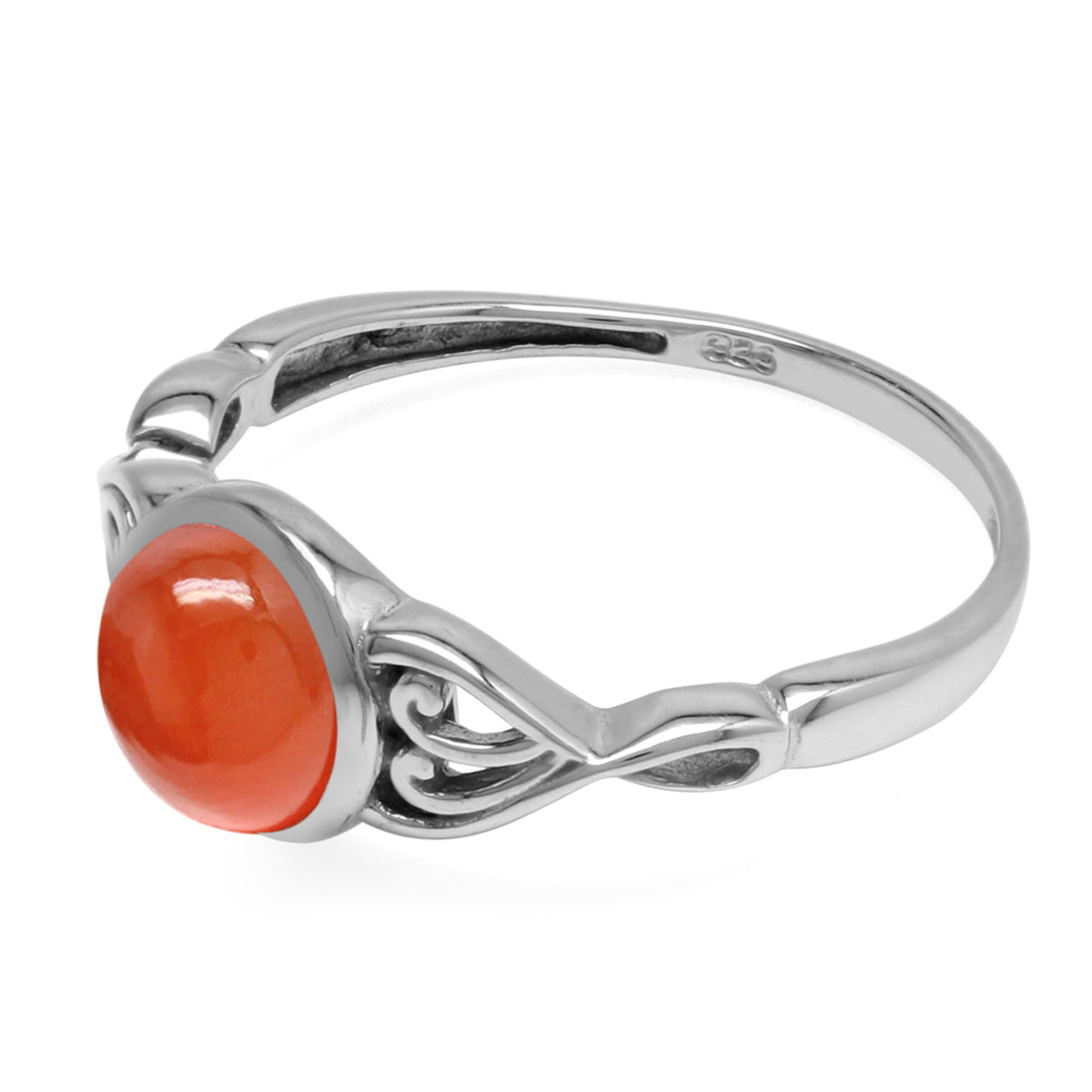 Geunine Orange Carnelian Stone 925 Sterling Silver Victorian Style Solitaire Ring - Silvershake-store