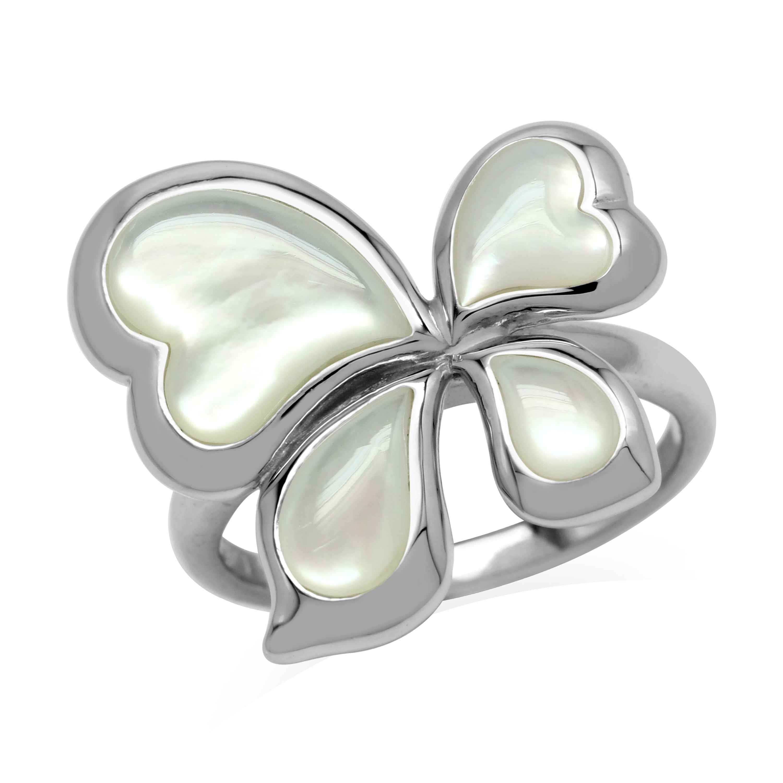 White Mother Of Pearl 925 Sterling Silver Asymmetrical Butterfly Ring Jewelry for Women - Silvershake-store