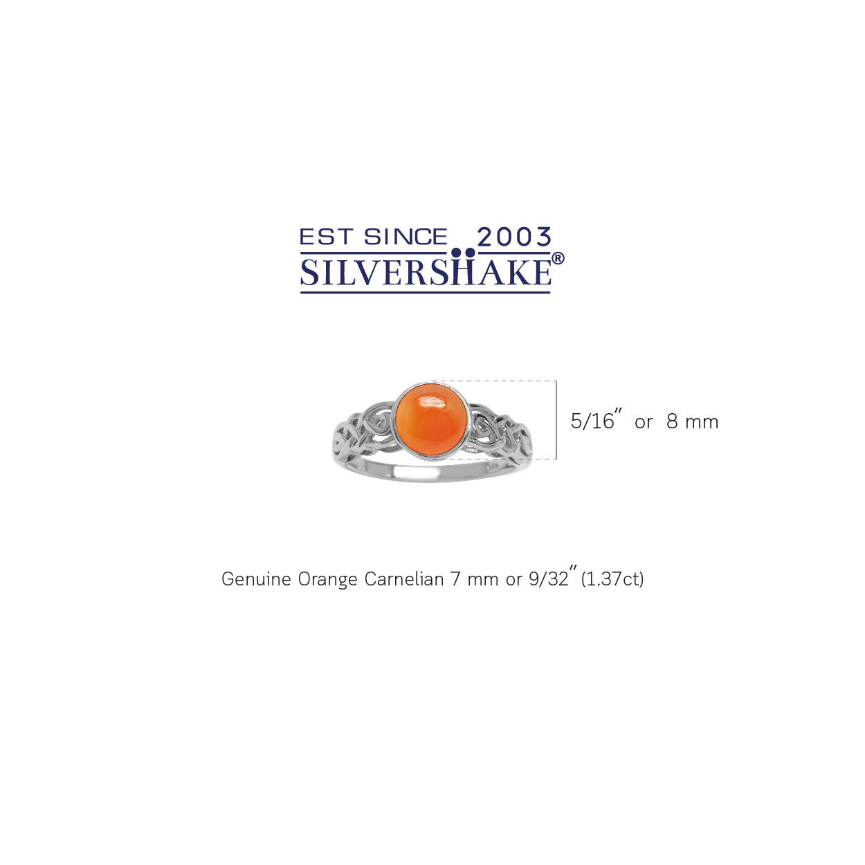 Genuine Orange Carnelian Stone 925 Sterling Silver Celtic Knot Braided Solitaire Ring - Silvershake-store