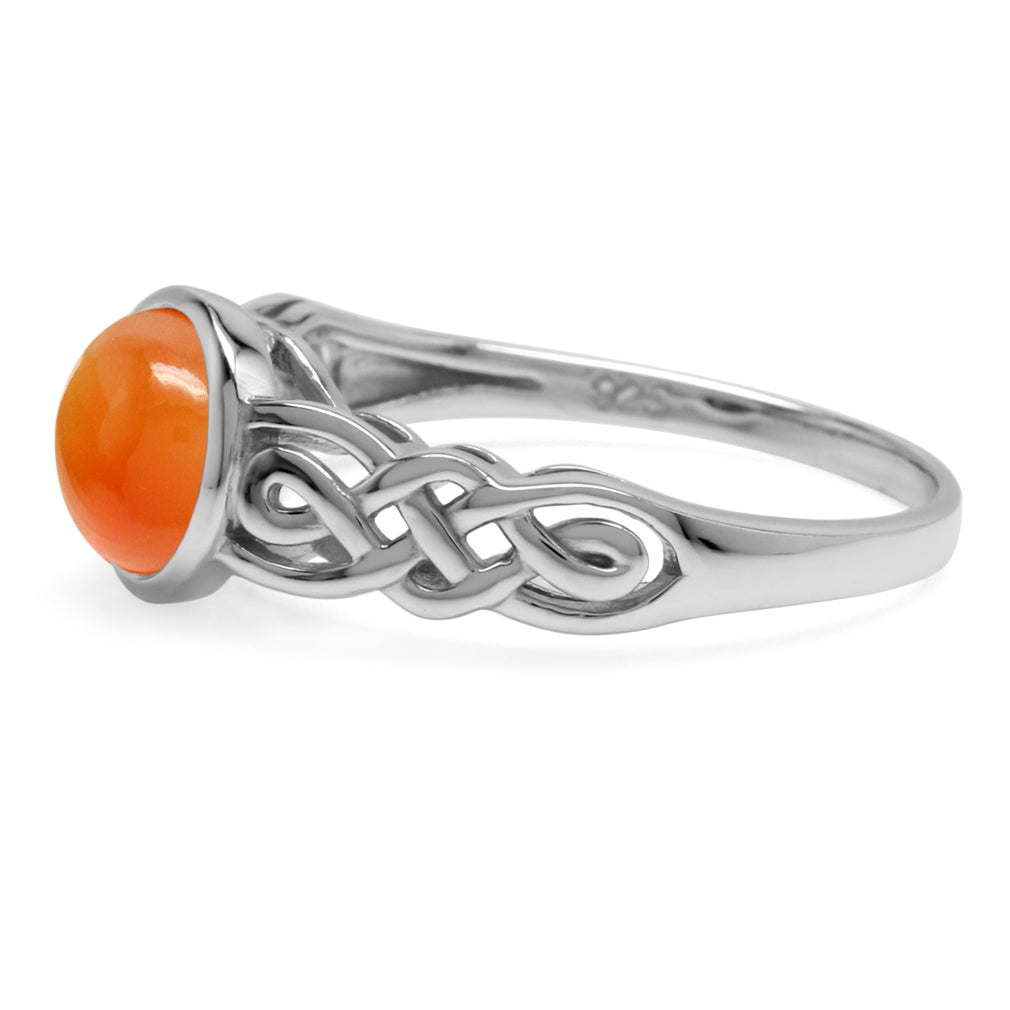 Genuine Orange Carnelian Stone 925 Sterling Silver Celtic Knot Braided Solitaire Ring - Silvershake-store