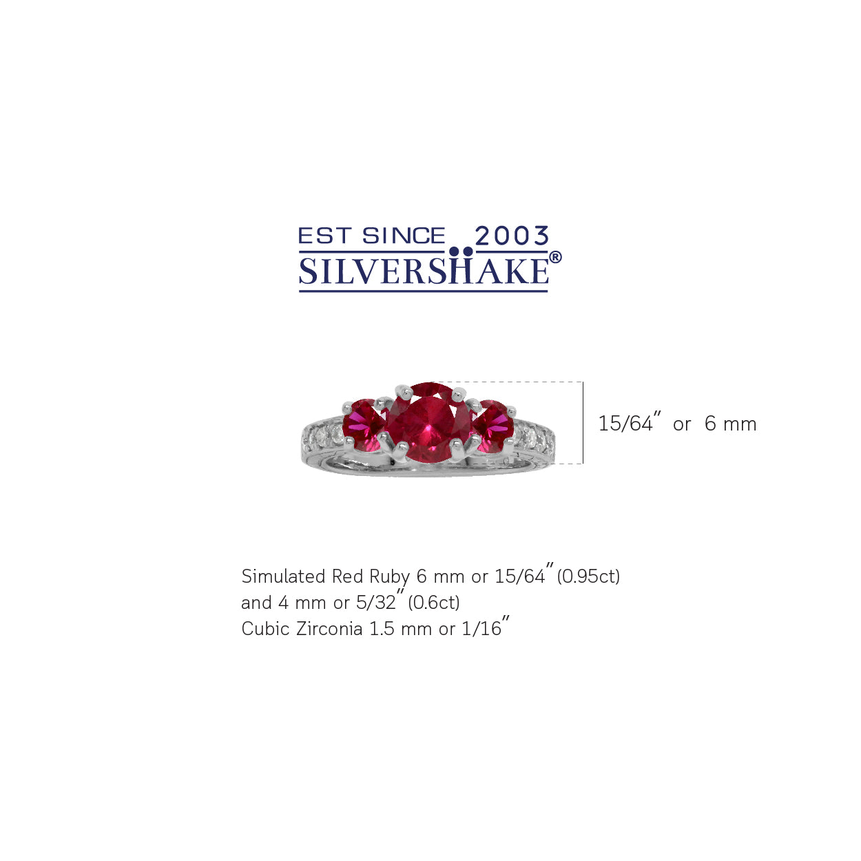 Created Red Ruby 925 Sterling Silver 3-Stone Anniversary Engagement Ring - Silvershake-store