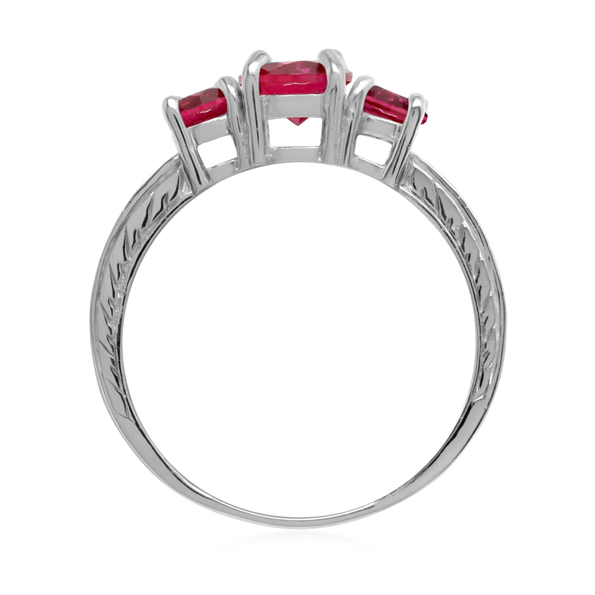 Created Red Ruby 925 Sterling Silver 3-Stone Anniversary Engagement Ring - Silvershake-store