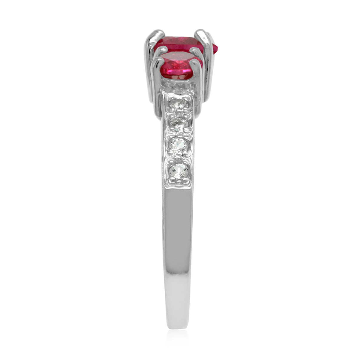 Created Red Ruby 925 Sterling Silver 3-Stone Anniversary Engagement Ring - Silvershake-store