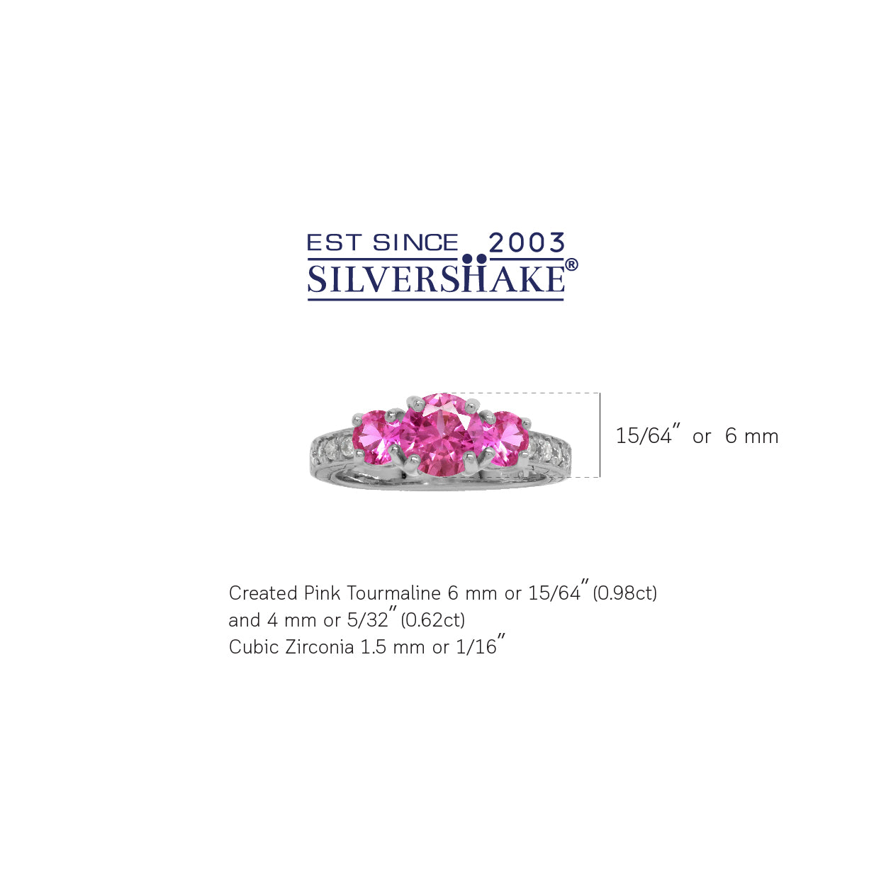 Created Pink Tourmaline 925 Sterling Silver 3-Stone Anniversary Engagement Ring for Women - Silvershake-store