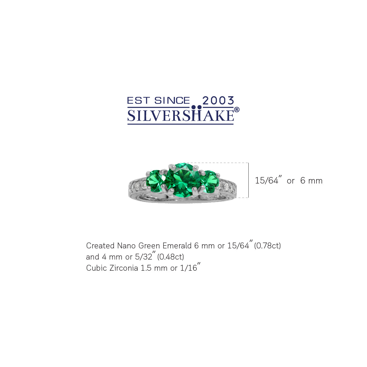 Created Green Emerald 925 Sterling Silver 3-Stone Anniversary Engagement Ring for Women - Silvershake-store