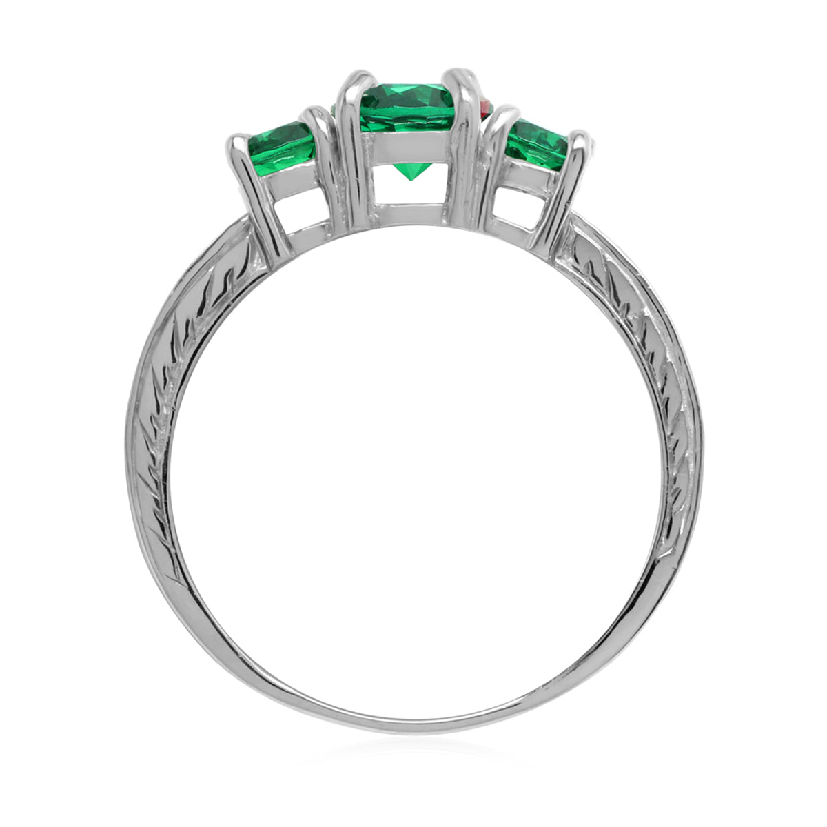 Created Green Emerald 925 Sterling Silver 3-Stone Anniversary Engagement Ring for Women - Silvershake-store
