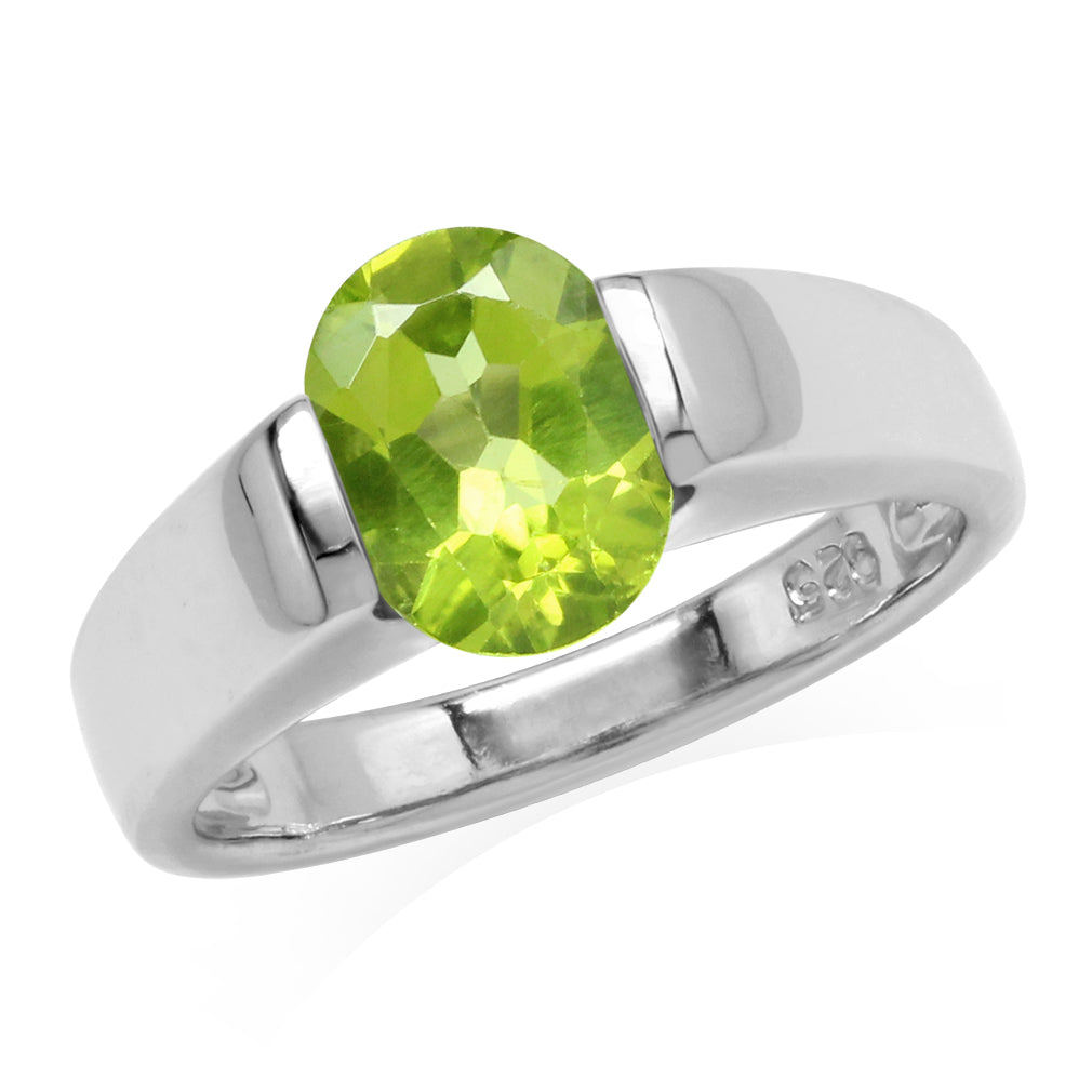2 Ct Natural Green Peridot 925 Sterling Silver Classic Solitaire Birthstone Gemstone Engagement Ring Jewelry for Women - Silvershake-store