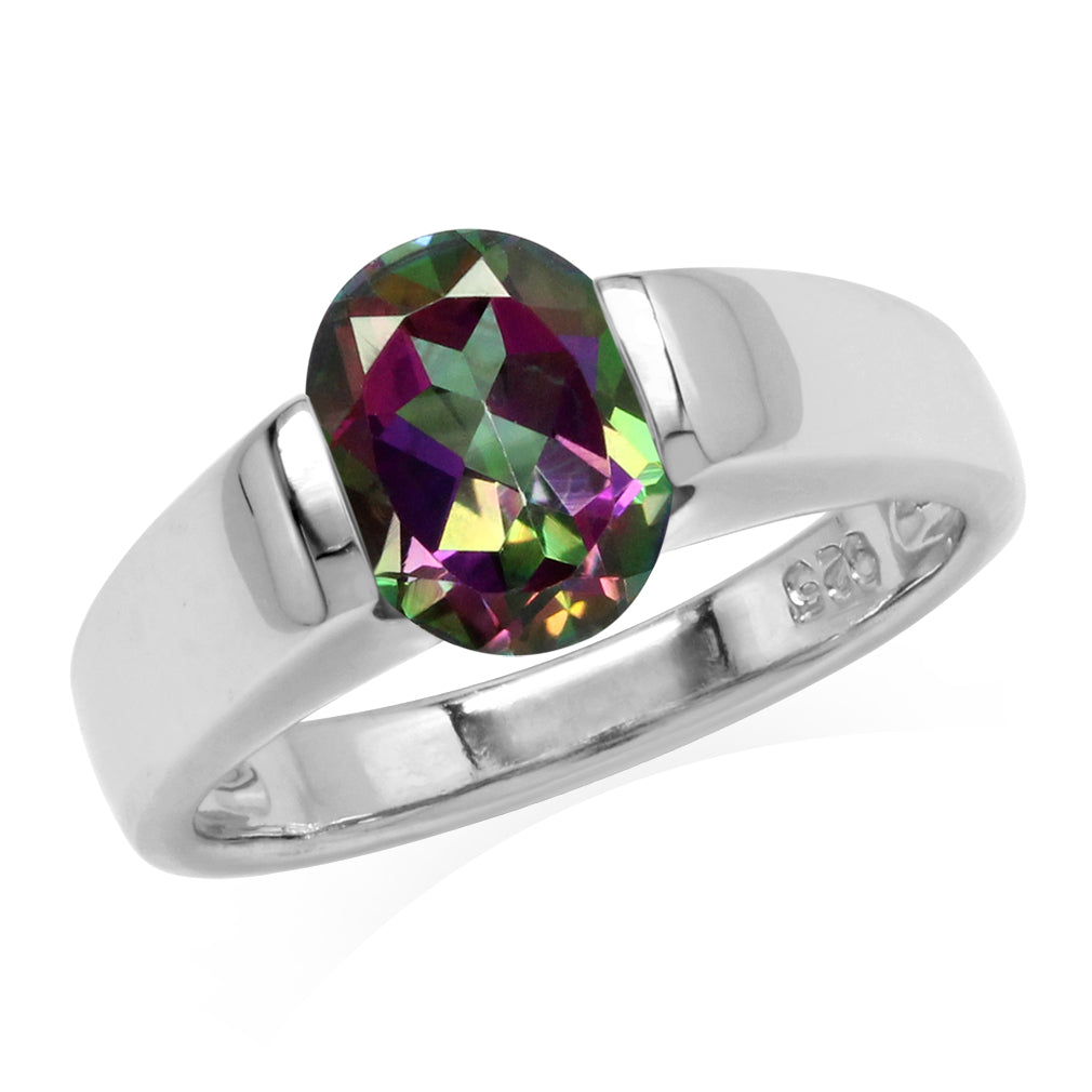 2 Ct Mystic Rainbow Fire Topaz 925 Sterling Silver Classic Solitaire Gemstone Engagement Ring Jewelry for Women - Silvershake-store