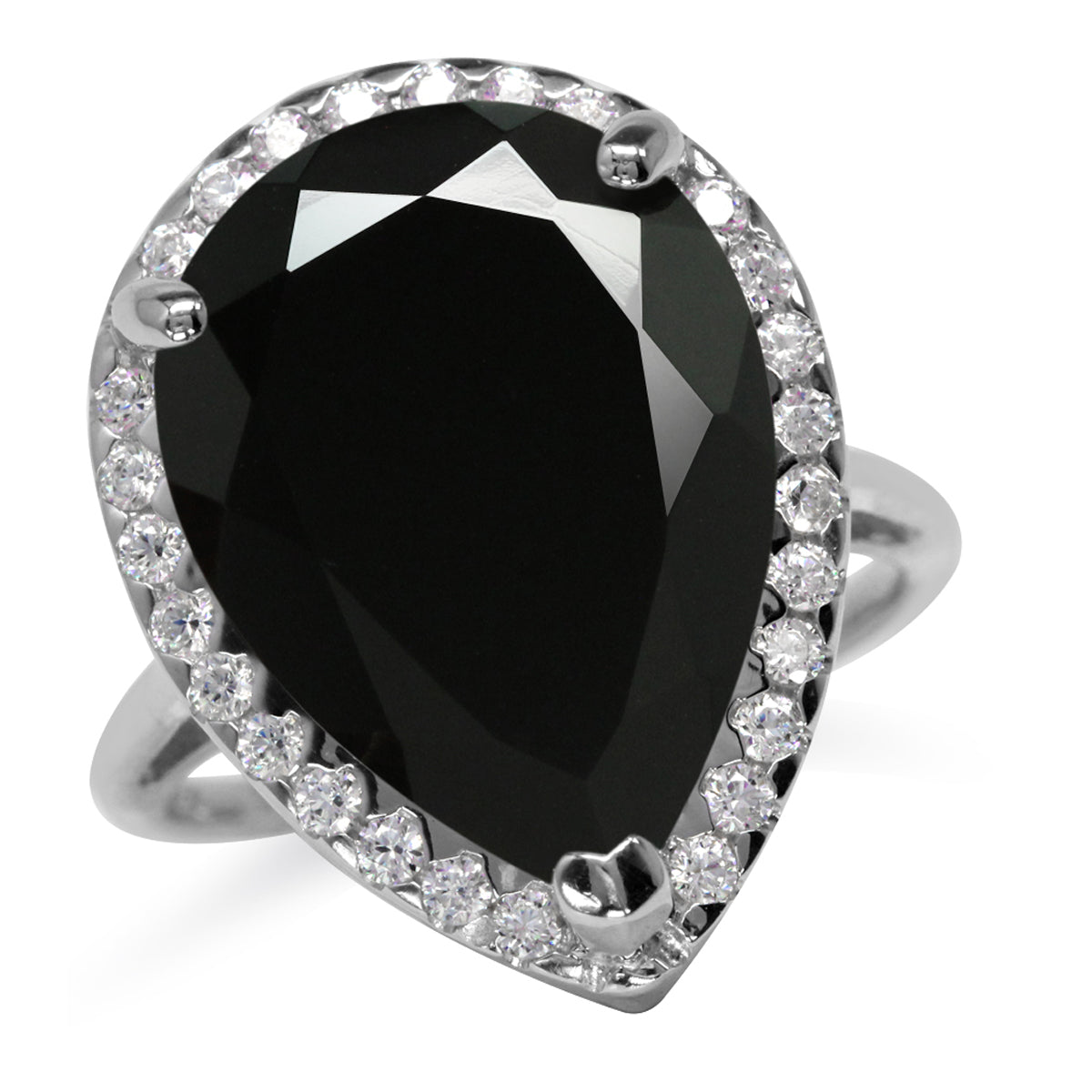 HUGE 18x13MM Pear Shape Natural Black Onyx 925 Sterling Silver Cocktail Right Hand Ring Jewelry for Women