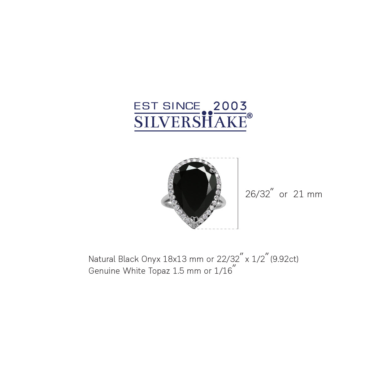 HUGE 18x13MM Pear Shape Natural Black Onyx 925 Sterling Silver Cocktail Right Hand Ring Jewelry for Women