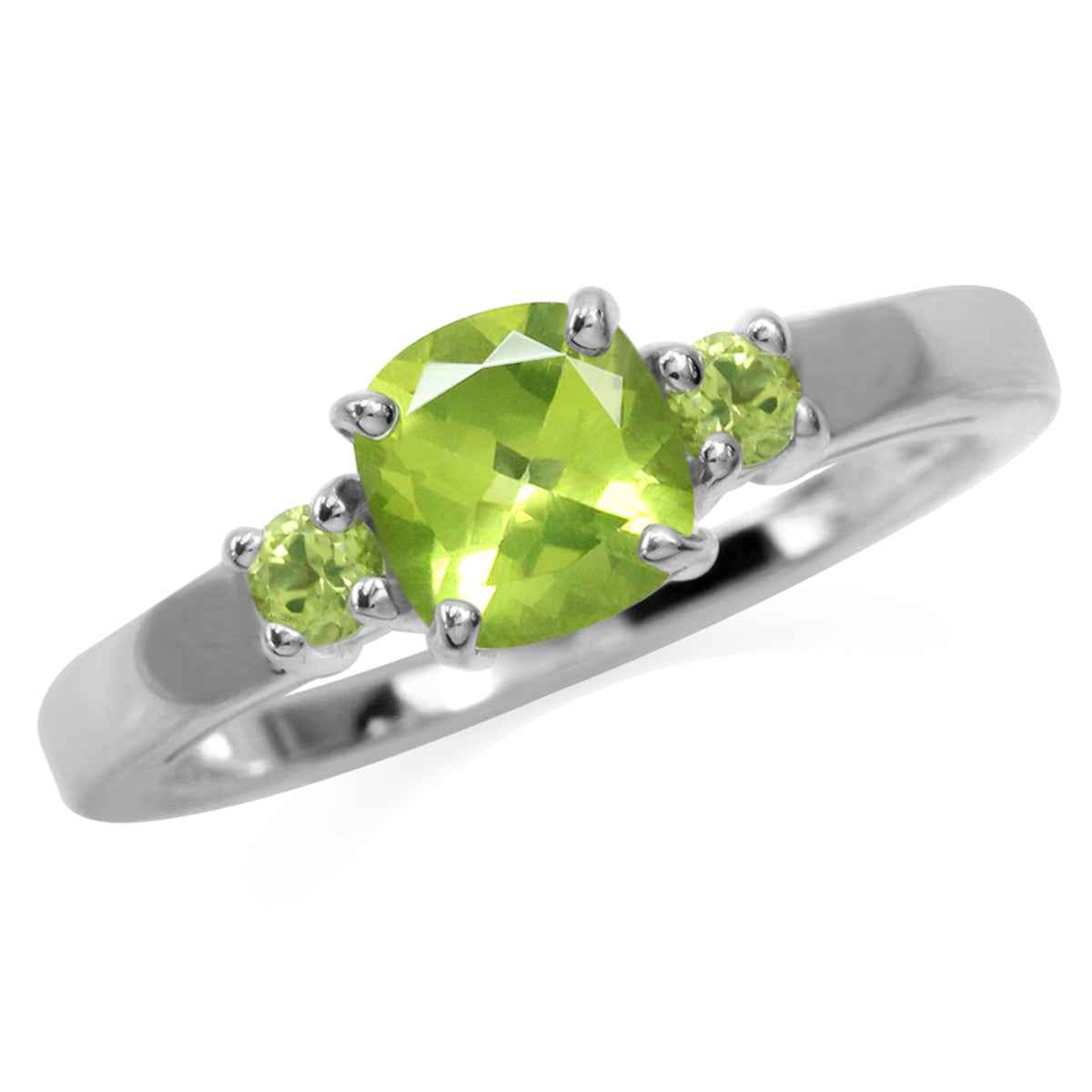 Natural 6 mm Cushion Green Peridot 925 Sterling Silver Engagement Promise Birthstone Ring