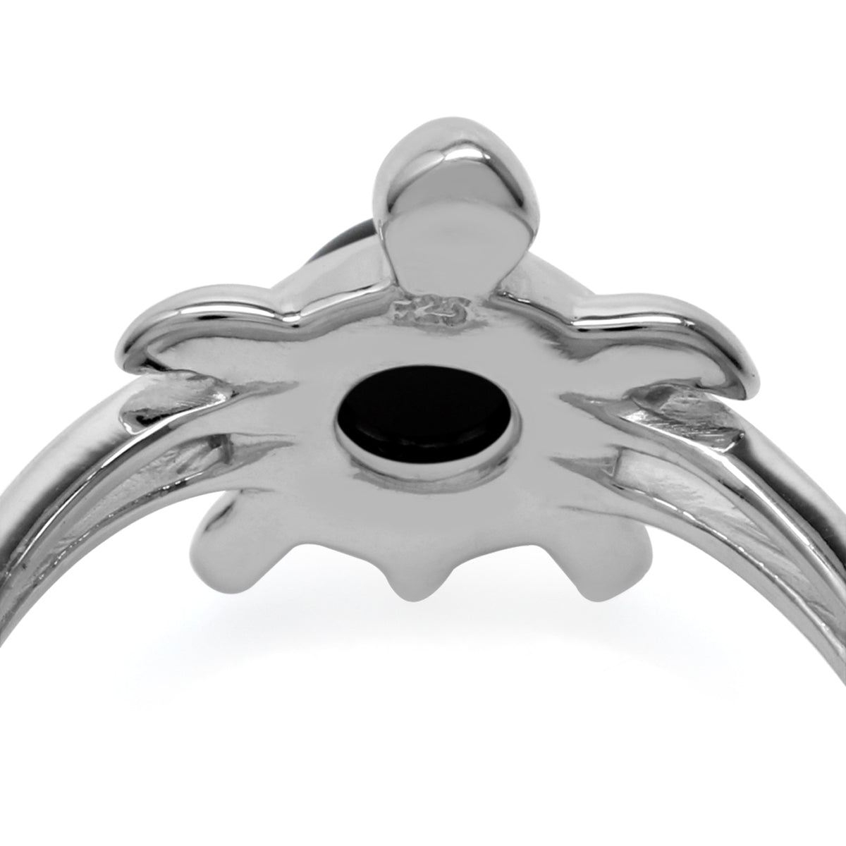6MM Natural Round Shape Black Onyx 925 Sterling Silver Turtle Sea Life Fashion Casual Solitaire Ring - Silvershake-store