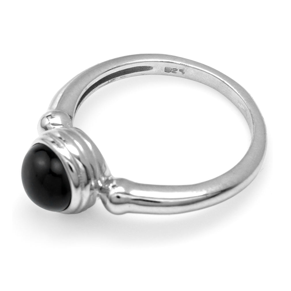 6MM Natural Black Onyx White Gold Plated 925 Sterling Silver Solitaire Casual Cabochon Gemstone Ring - Silvershake-store