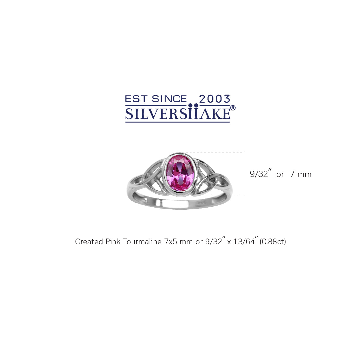 Created Pink Tourmaline White Gold Plated 925 Sterling Silver Triquetra Celtic Knot Ring - Silvershake-store