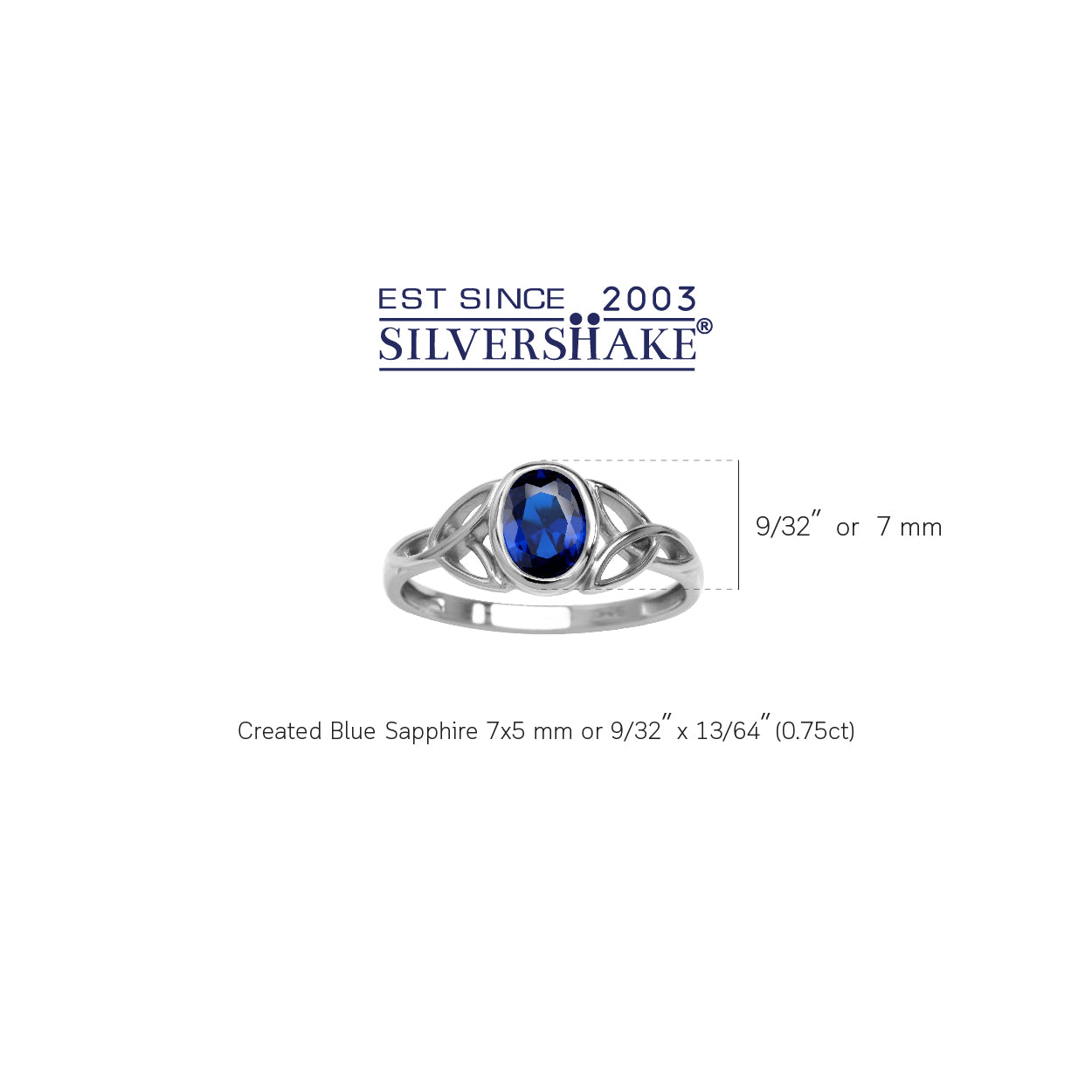 Created Blue Sapphire White Gold Plated 925 Sterling Silver Triquetra Celtic Knot Ring - Silvershake-store