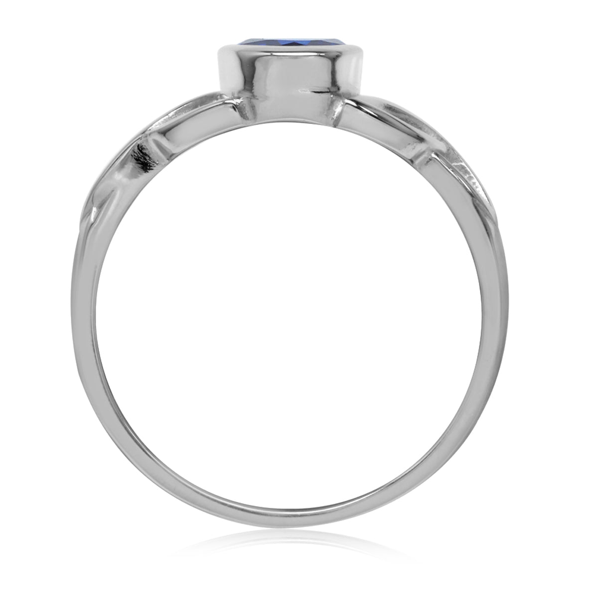 Created Blue Sapphire White Gold Plated 925 Sterling Silver Triquetra Celtic Knot Ring - Silvershake-store