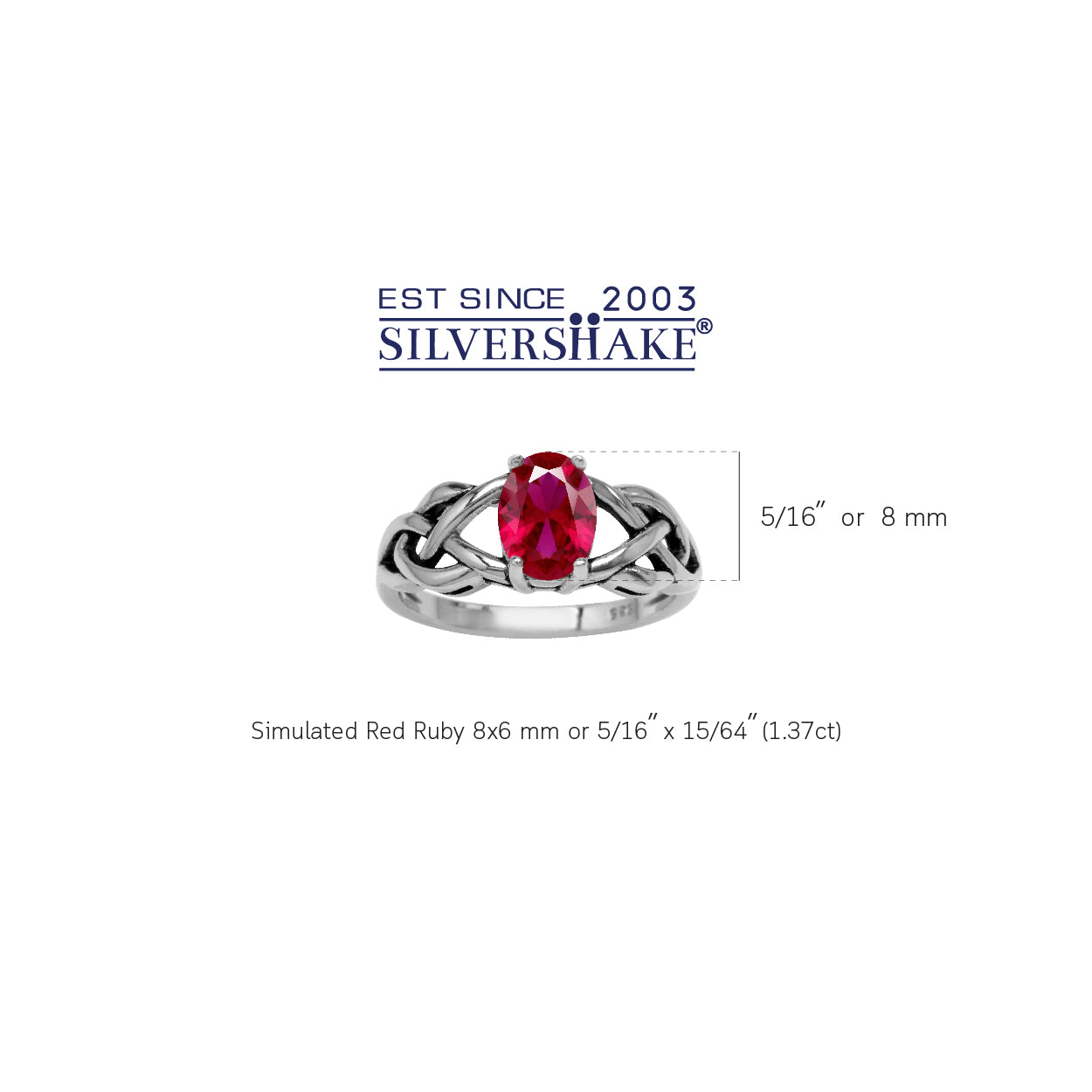 Simulated Red Ruby Gemstone 925 Sterling Silver Celtic Knot Weave Solitaire Ring Jewelry July Birthstone - Silvershake-store