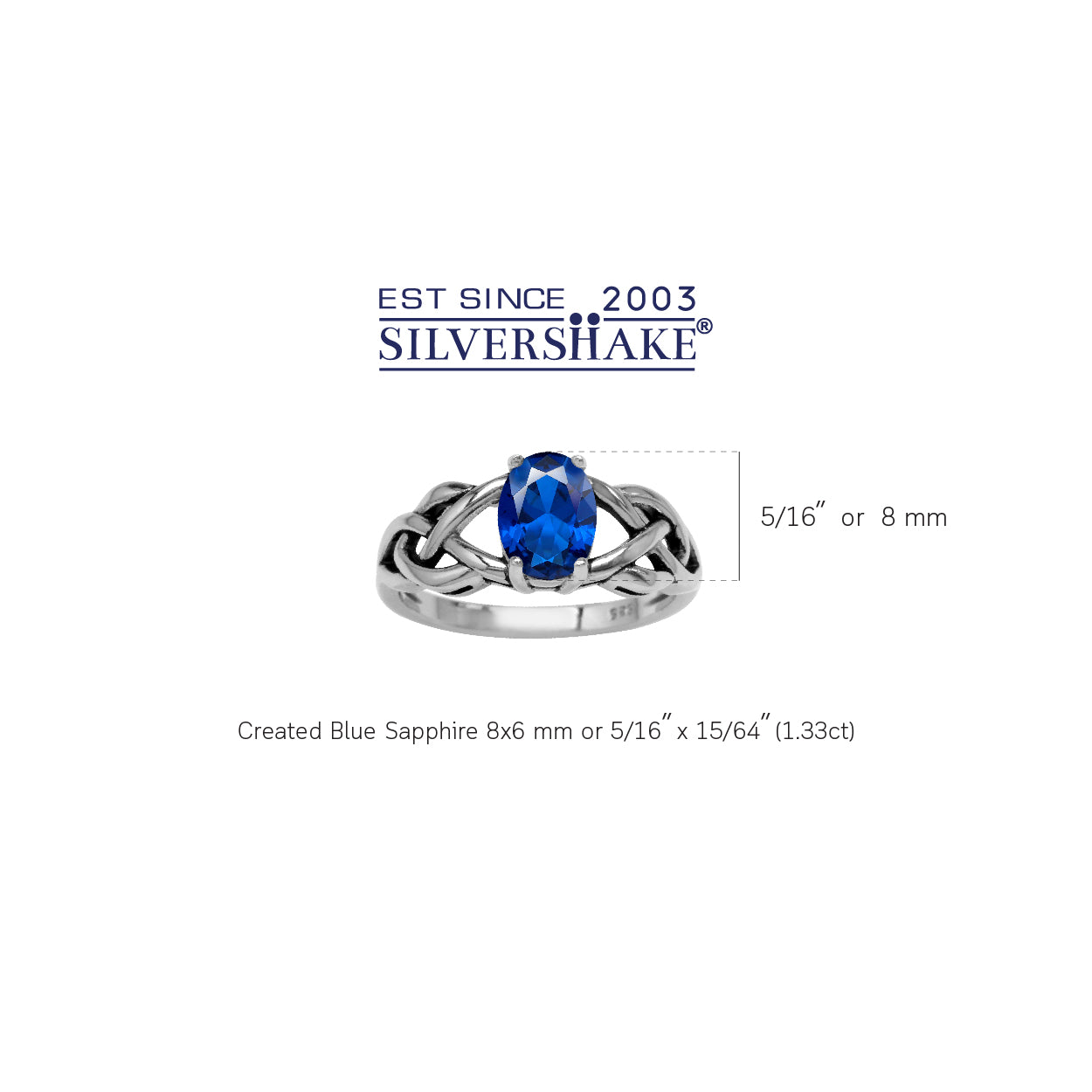 Created Blue Sapphire Gemstone 925 Sterling Silver Celtic Knot Weave Solitaire Ring Jewelry September Birthstone - Silvershake-store