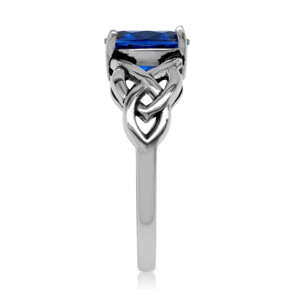 Created Blue Sapphire Gemstone 925 Sterling Silver Celtic Knot Weave Solitaire Ring Jewelry September Birthstone - Silvershake-store