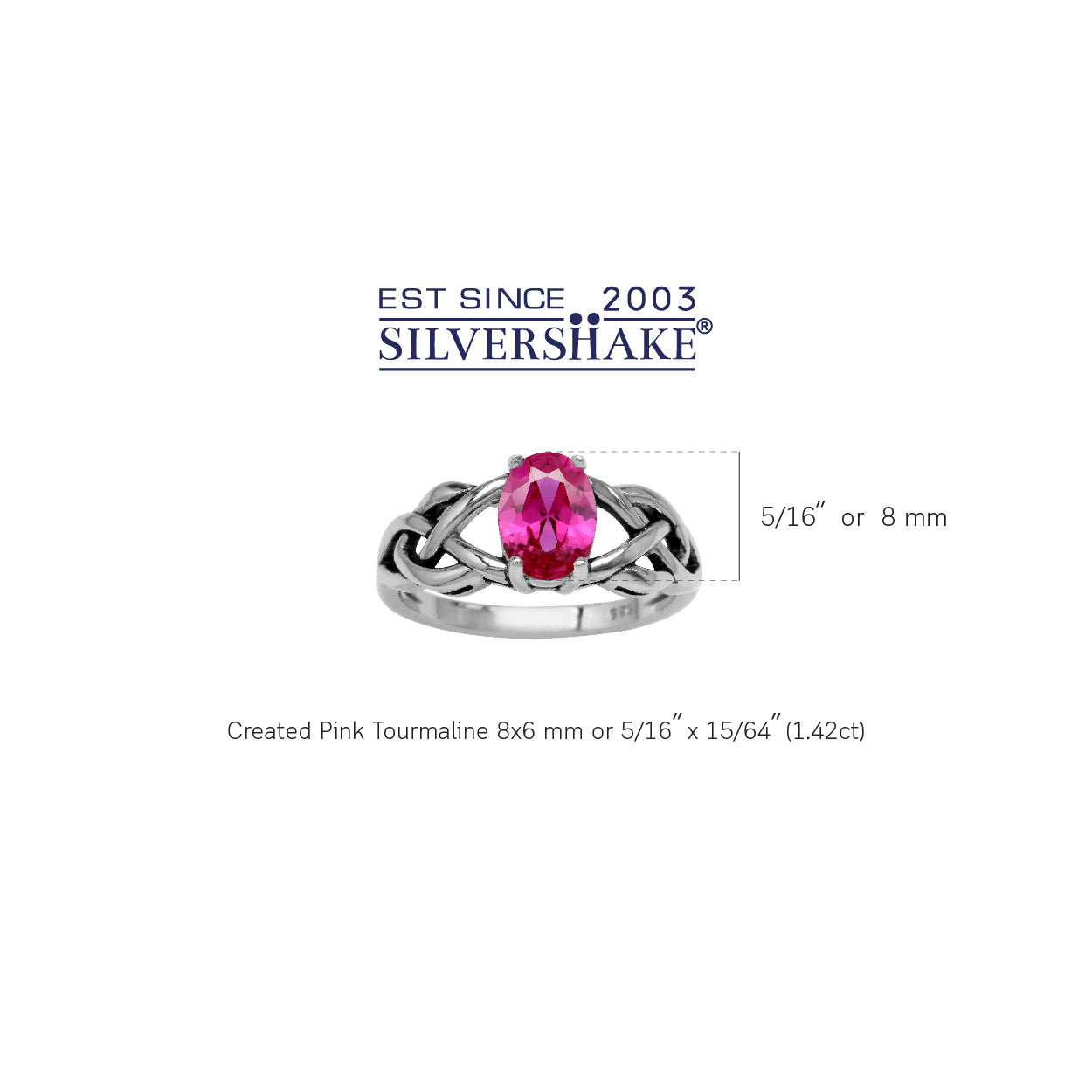 Created Pink Tourmaline Gemstone 925 Sterling Silver Celtic Knot Weave Solitaire Ring Jewelry October Birthstone - Silvershake-store