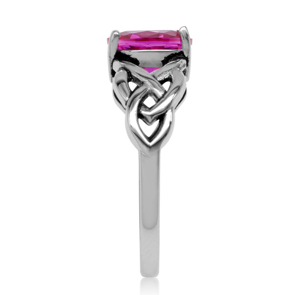 Created Pink Tourmaline Gemstone 925 Sterling Silver Celtic Knot Weave Solitaire Ring Jewelry October Birthstone - Silvershake-store