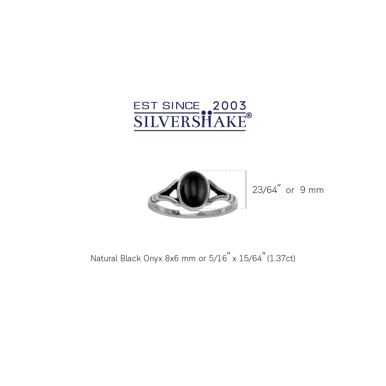 8X6mm Natural Black Onyx 925 Sterling Silver Solitaire Casual Gemstone Ring - Silvershake-store