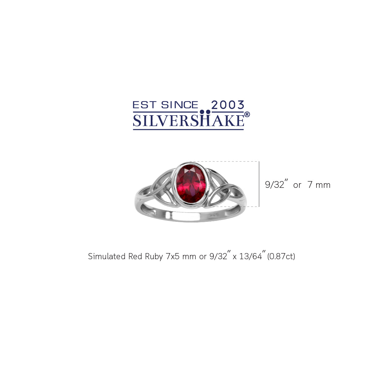 Simulated Red Ruby White Gold Plated 925 Sterling Silver Triquetra Celtic Knot Ring July Gemstone Birthstone - Silvershake-store