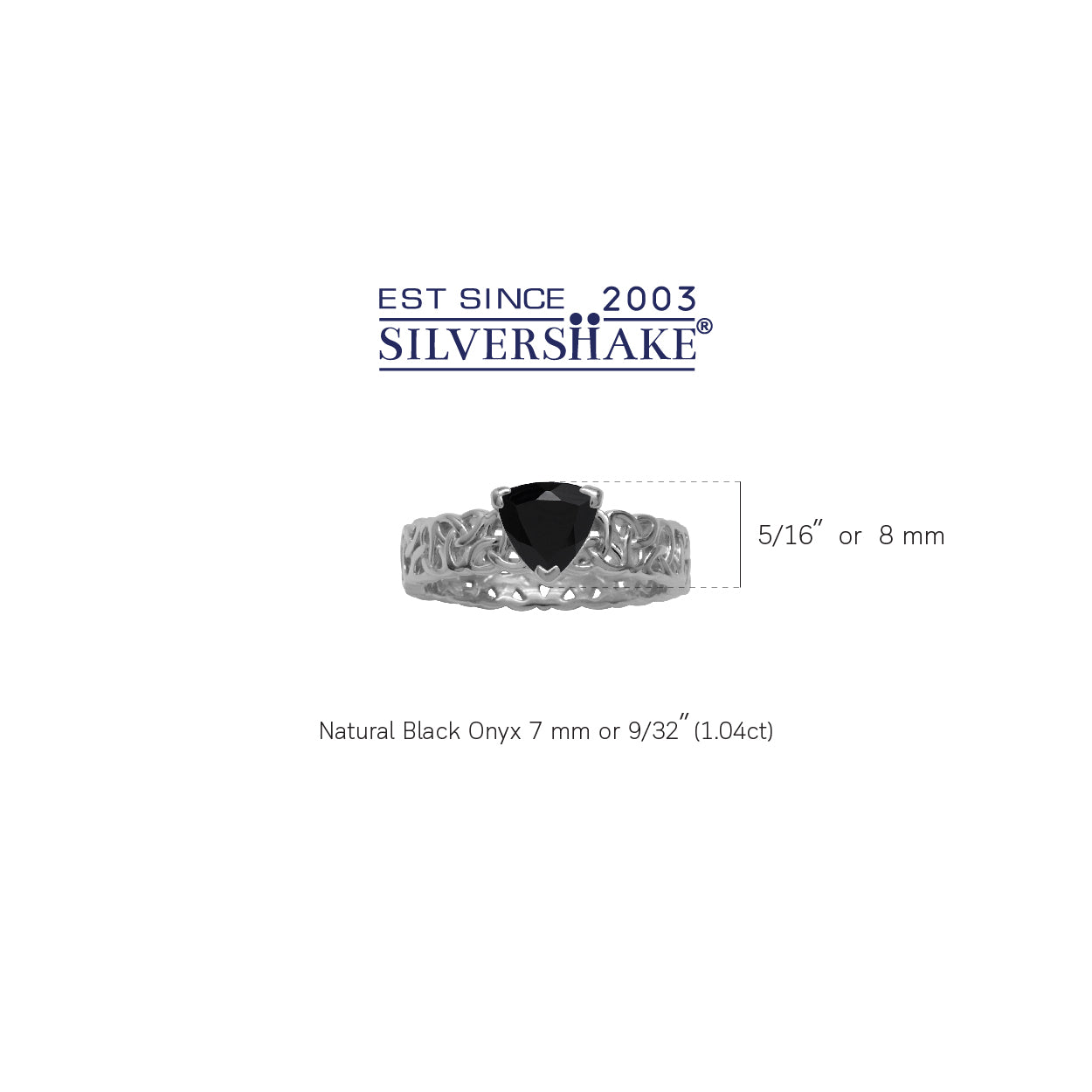 Natural 1 Ct Trilliant Black Onyx 925 Sterling Silver Filigree Triquetra Celtic Knot Eternity Wide Band Ring
