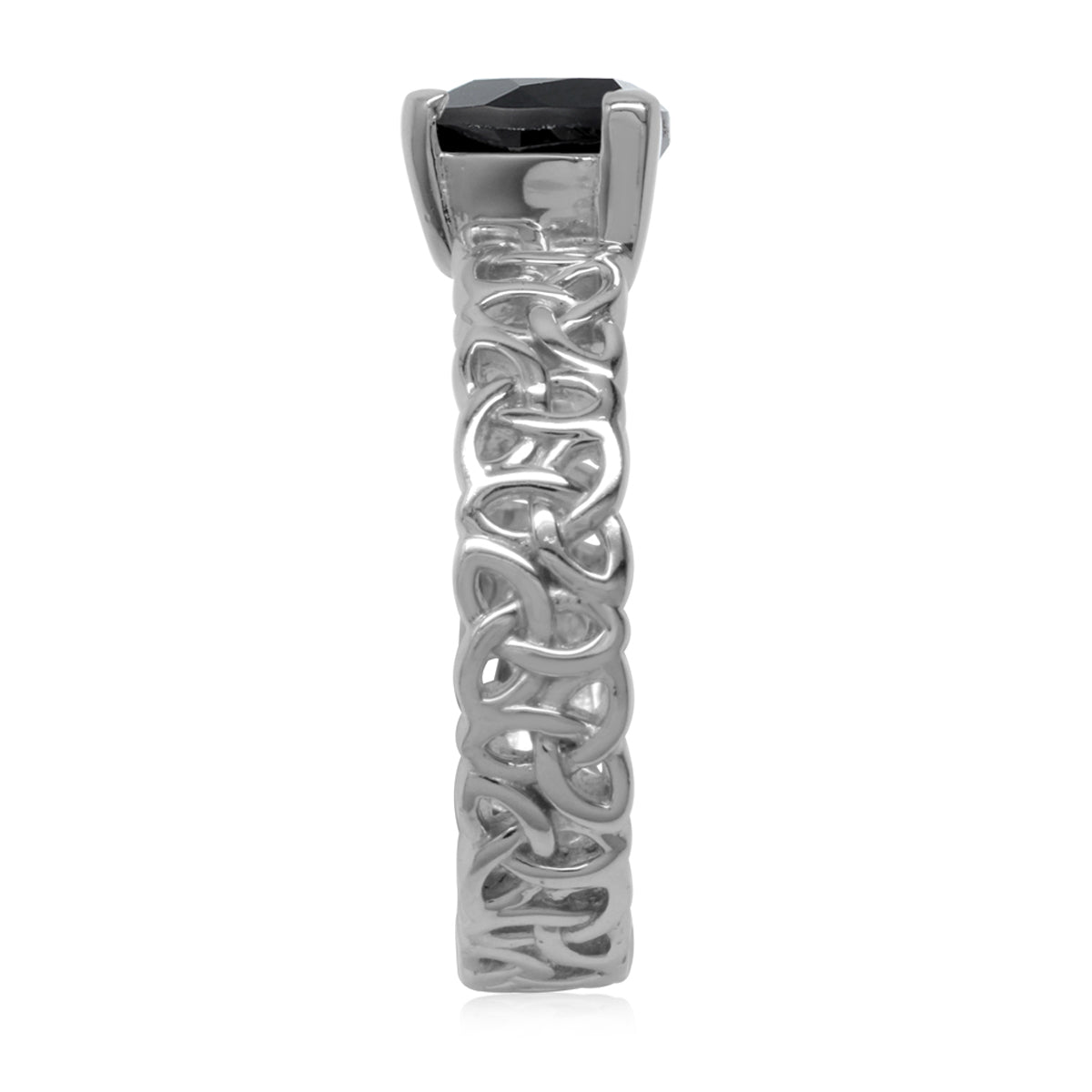 Natural 1 Ct Trilliant Black Onyx 925 Sterling Silver Filigree Triquetra Celtic Knot Eternity Wide Band Ring