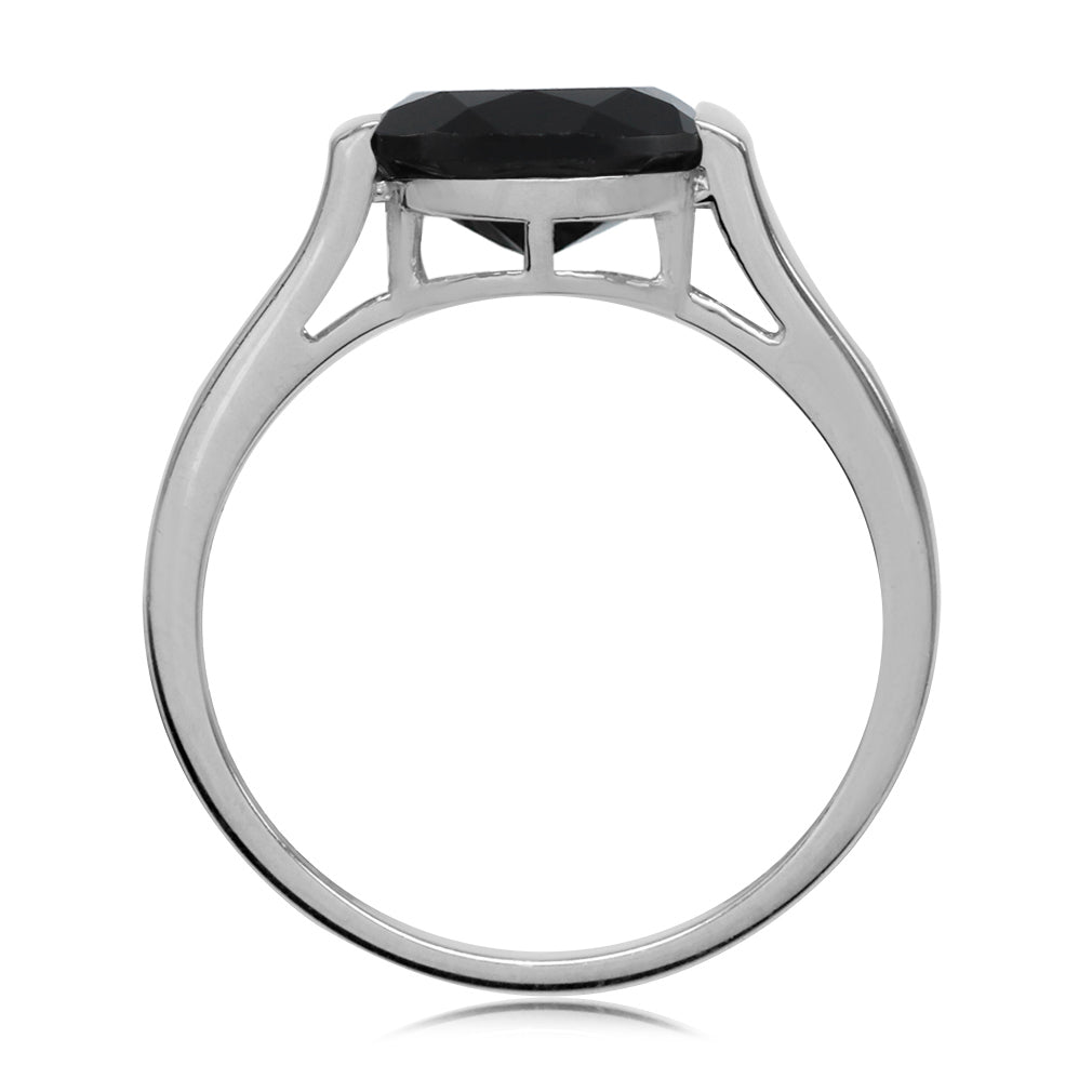 2.4 Ct 10X8mm Natural Oval Shape Black Onyx White Gold Plated 925 Sterling Silver East-West Solitaire Ring - Silvershake-store