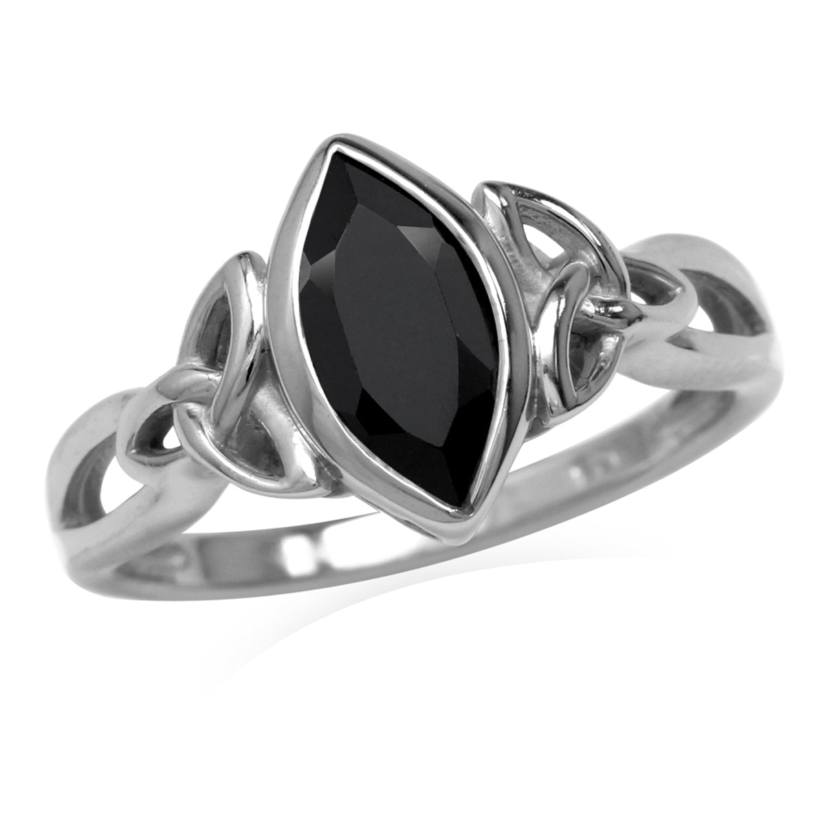 Natural Black Onyx White Gold Plated 925 Sterling Silver Triquetra Celtic Knot Solitaire Ring Jewelry for Women - Silvershake-store