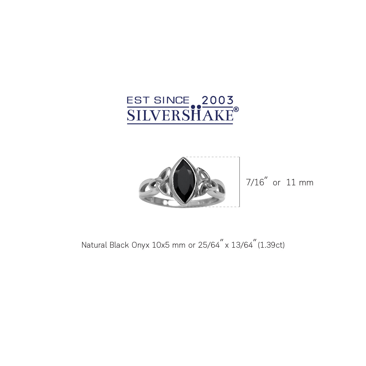 Natural Black Onyx White Gold Plated 925 Sterling Silver Triquetra Celtic Knot Solitaire Ring Jewelry for Women - Silvershake-store