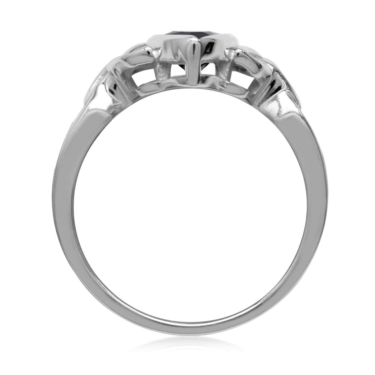 Natural Black Onyx White Gold Plated 925 Sterling Silver Triquetra Celtic Knot Solitaire Ring Jewelry for Women - Silvershake-store