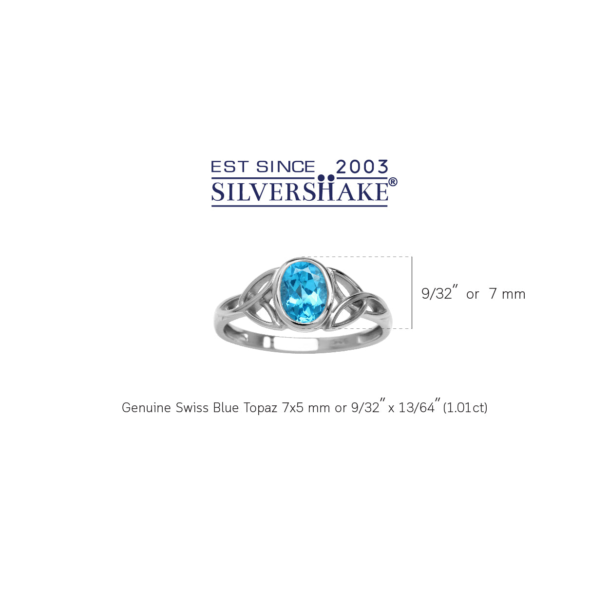 Genuine Swiss Blue Topaz White Gold Plated 925 Sterling Silver Triquetra Celtic Knot Ring Jewelry December Birthstone Gemstone - Silvershake-store