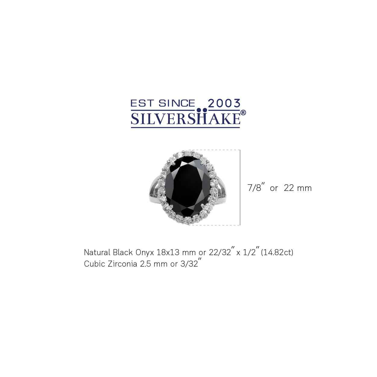 14 ct 18X13mm Natural Black Onyx 925 Sterling Silver Cocktail Anniversary Ring