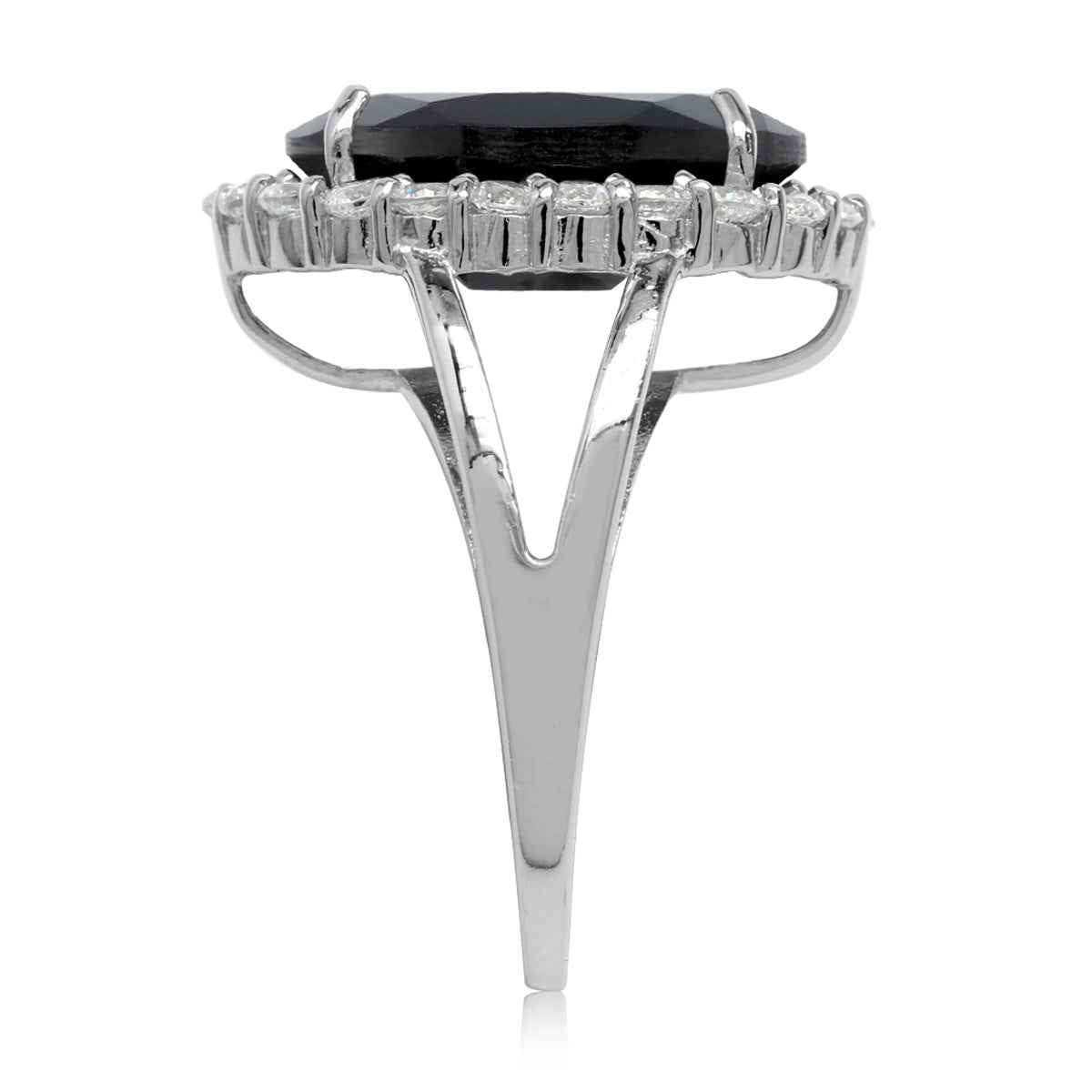 14 ct 18X13mm Natural Black Onyx 925 Sterling Silver Cocktail Anniversary Ring