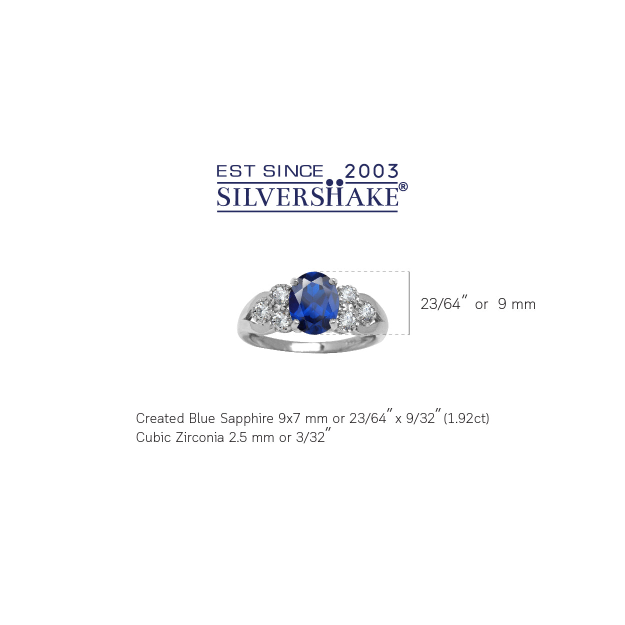 1.9 ct 9X7mm Lab Created Blue Sapphire 925 Sterling Silver Engagement Aniversary Ring September Birthstone Gemstone - Silvershake-store