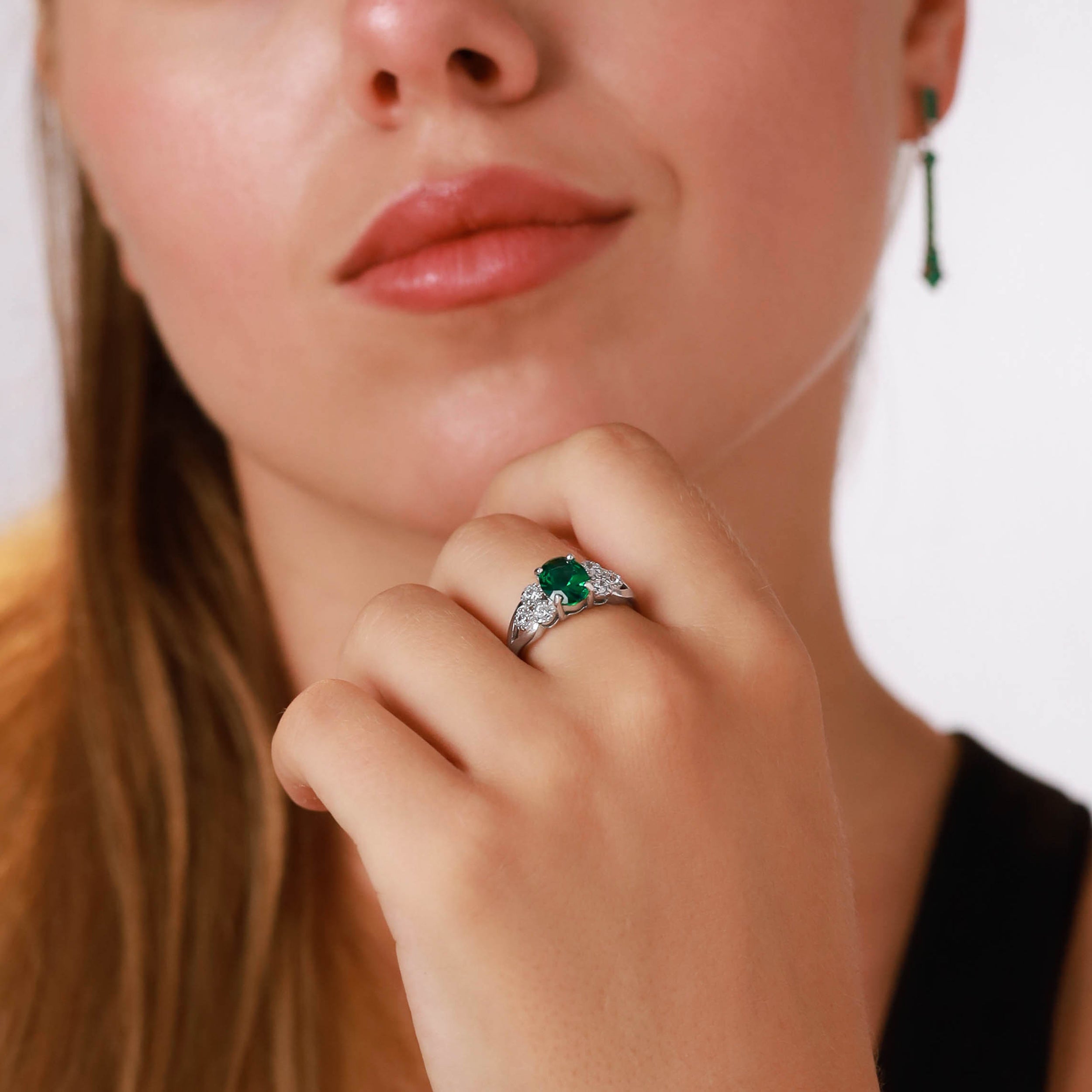 1.5 ct 9X7mm Nano Green Emerald 925 Sterling Silver Engagement Aniversary Ring May Birthstone Gemstone - Silvershake-store