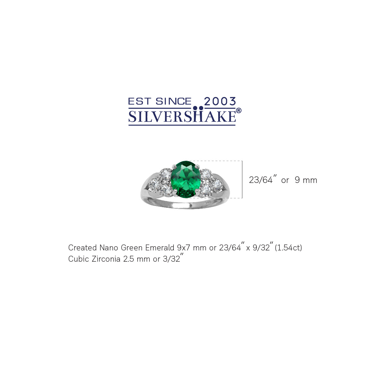 1.5 ct 9X7mm Nano Green Emerald 925 Sterling Silver Engagement Aniversary Ring May Birthstone Gemstone - Silvershake-store