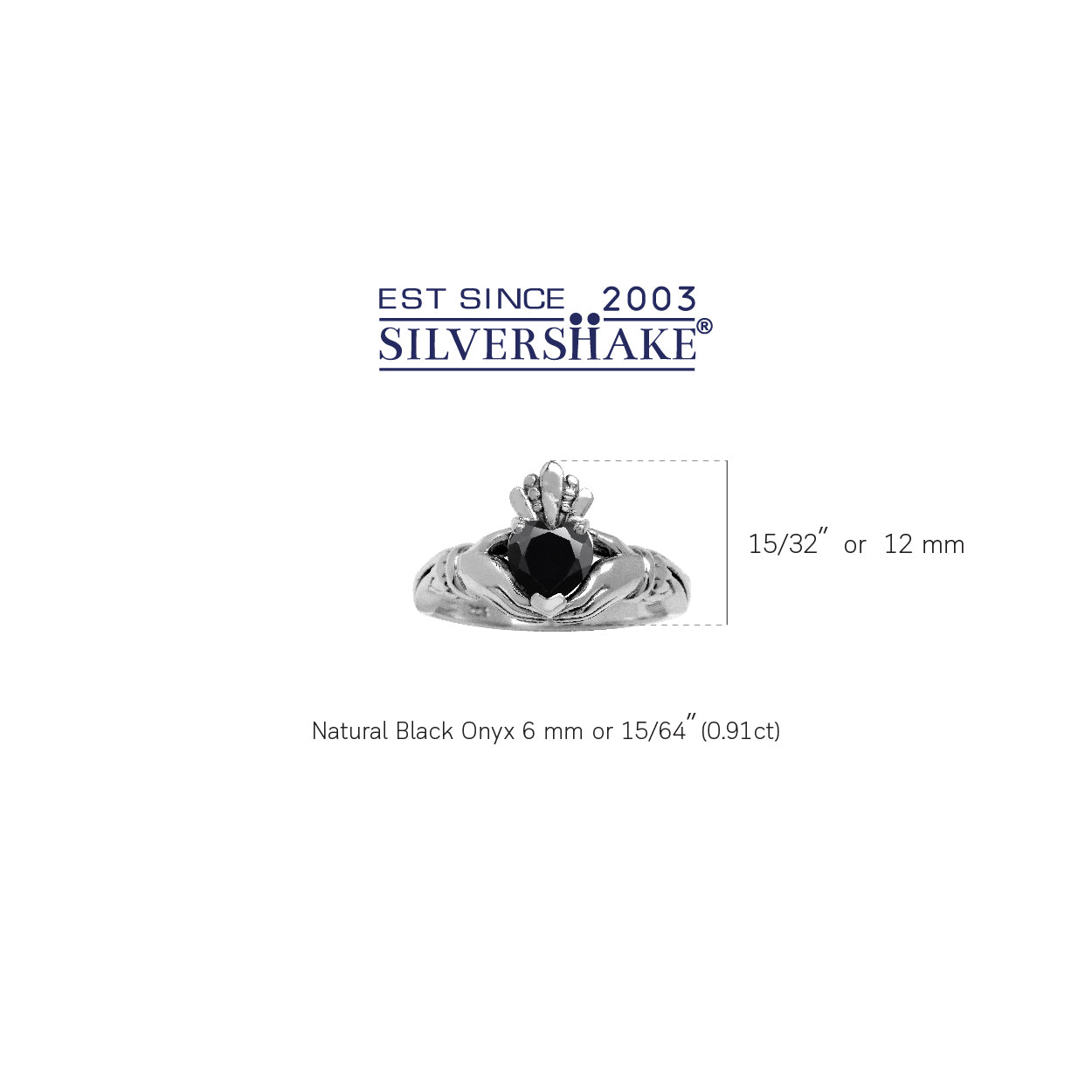 Natural Heart Shape Black Onyx Irish Celtic Claddagh 925 Sterling Silver Friendship Ring - Silvershake-store