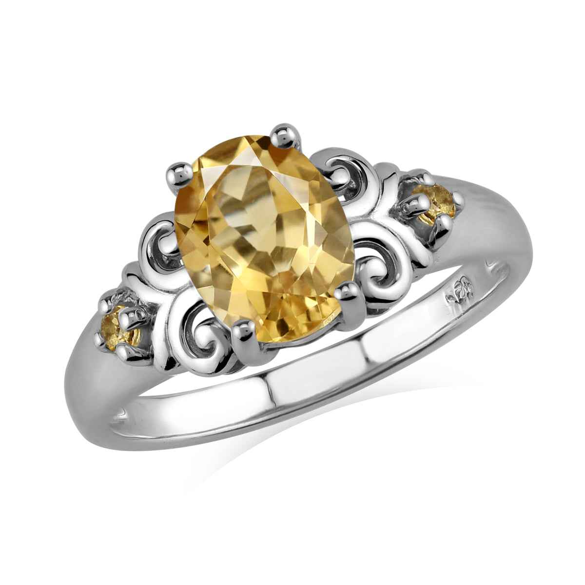 Genuine 1.92 CTW Yellow Citrine 9X7mm 925 Sterling Silver Victorian Style Engagement Ring