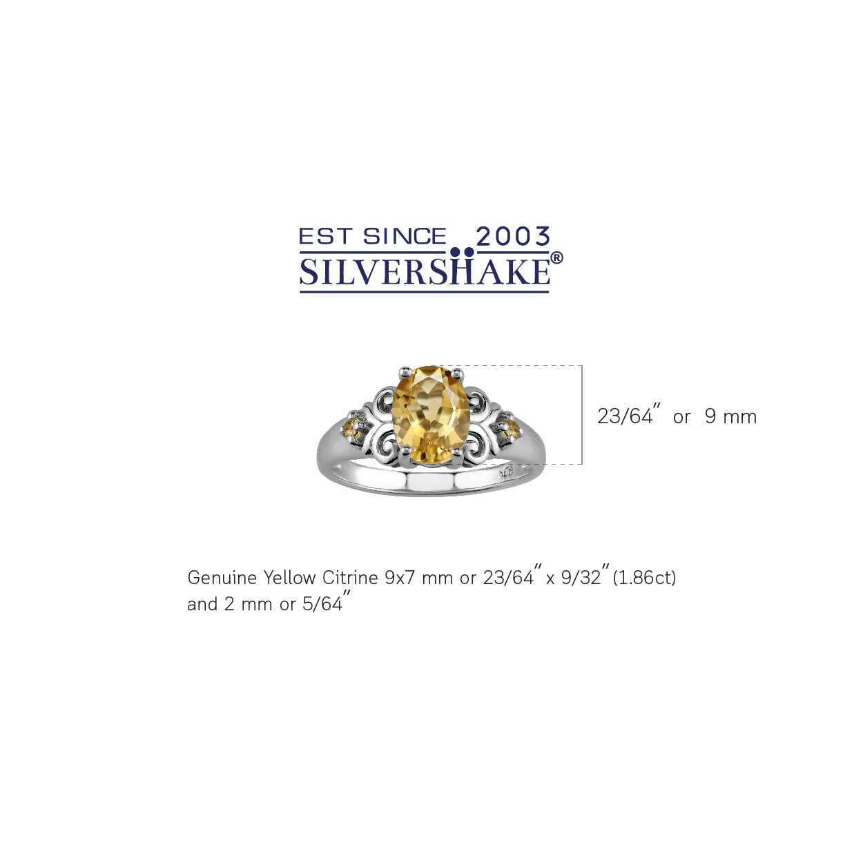 Genuine 1.92 CTW Yellow Citrine 9X7mm 925 Sterling Silver Victorian Style Engagement Ring