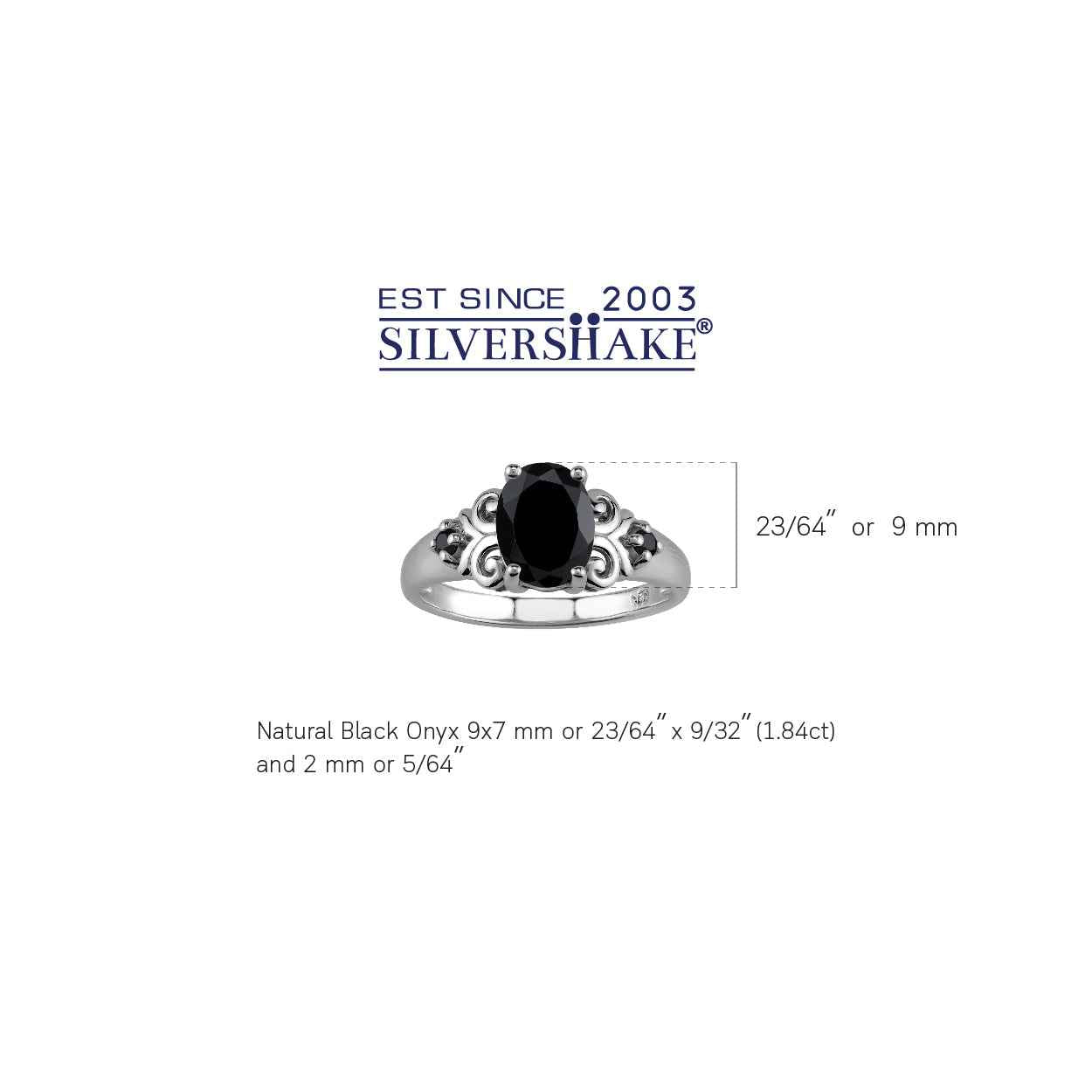 Natural 1.92 CTW Black Onyx 9X7mm 925 Sterling Silver Victorian Style Gemstone Engagement Ring
