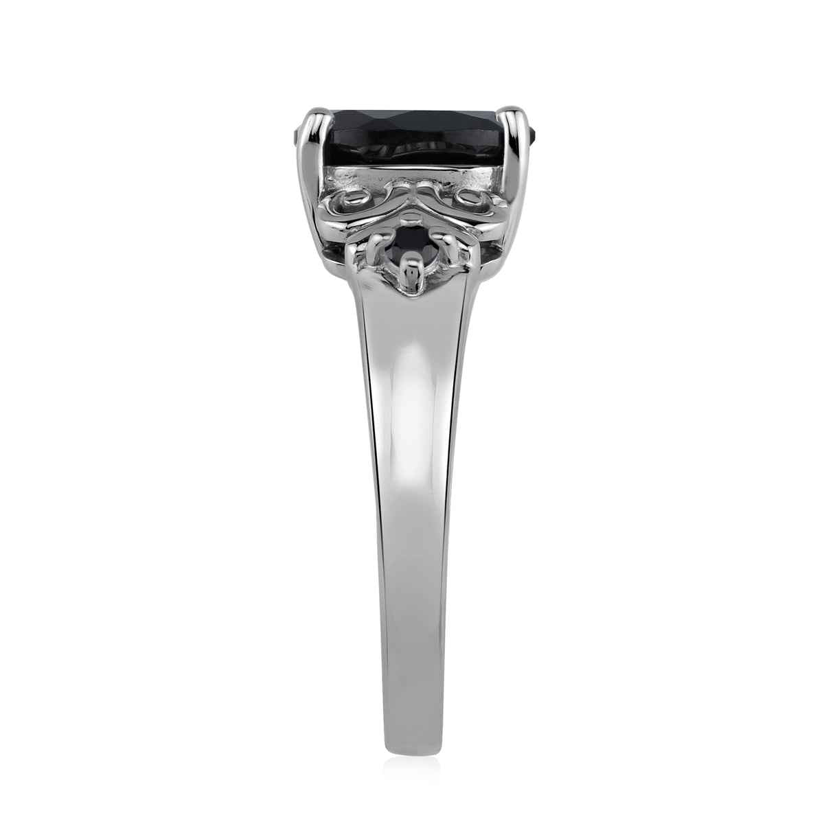 Natural 1.92 CTW Black Onyx 9X7mm 925 Sterling Silver Victorian Style Gemstone Engagement Ring