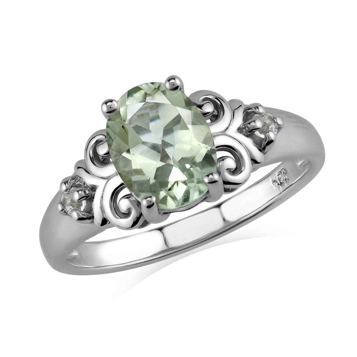 Genuine 1.67 CTW 9X7mm Green Amethyst and White Topaz 925 Sterling Silver Victorian Style Gemstone Engagement Ring