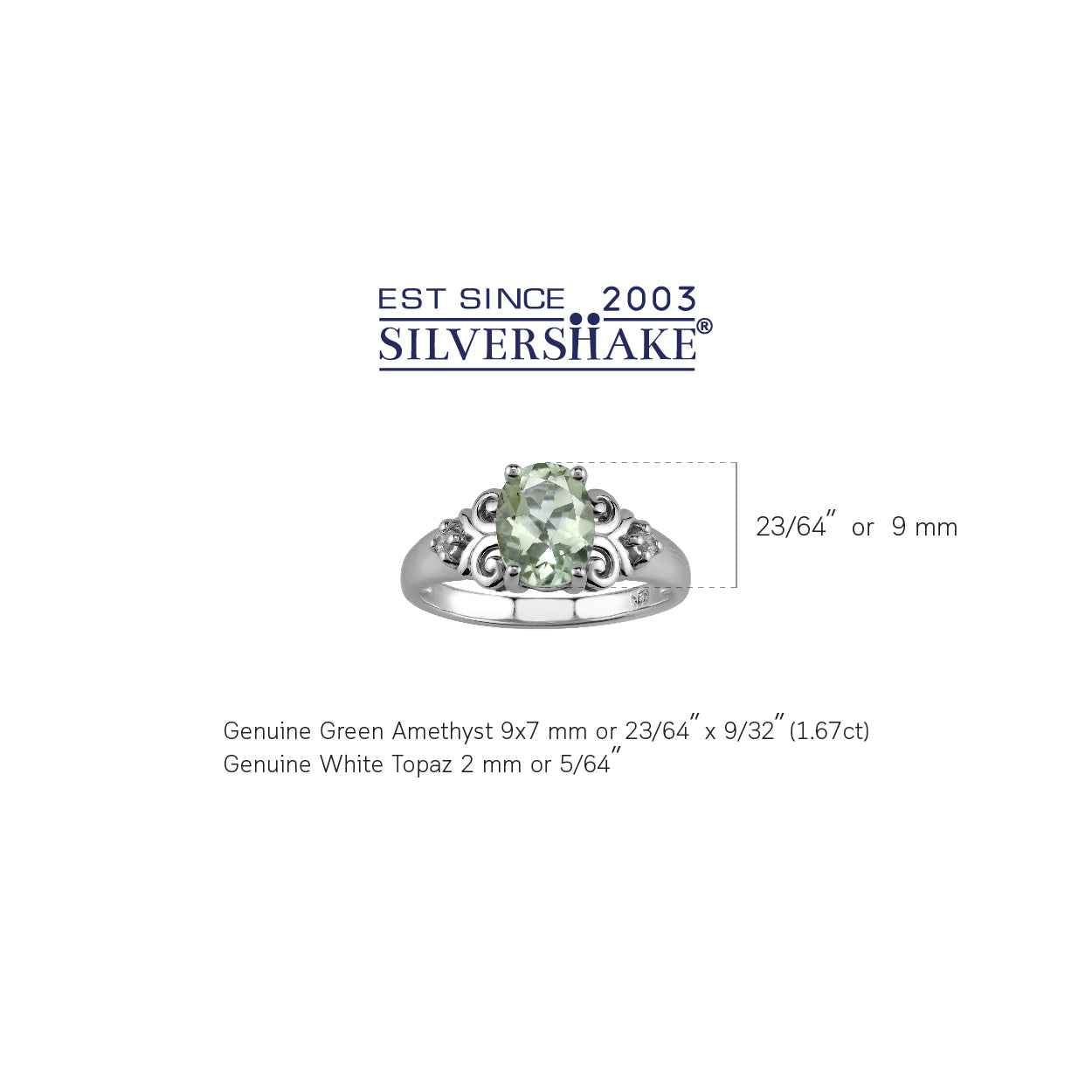 Genuine 1.67 CTW 9X7mm Green Amethyst and White Topaz 925 Sterling Silver Victorian Style Gemstone Engagement Ring