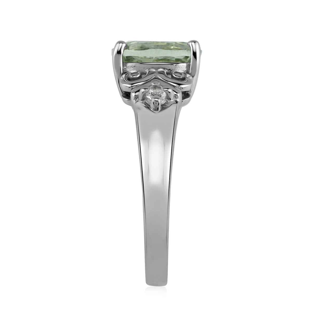 Genuine 1.67 CTW 9X7mm Green Amethyst and White Topaz 925 Sterling Silver Victorian Style Gemstone Engagement Ring