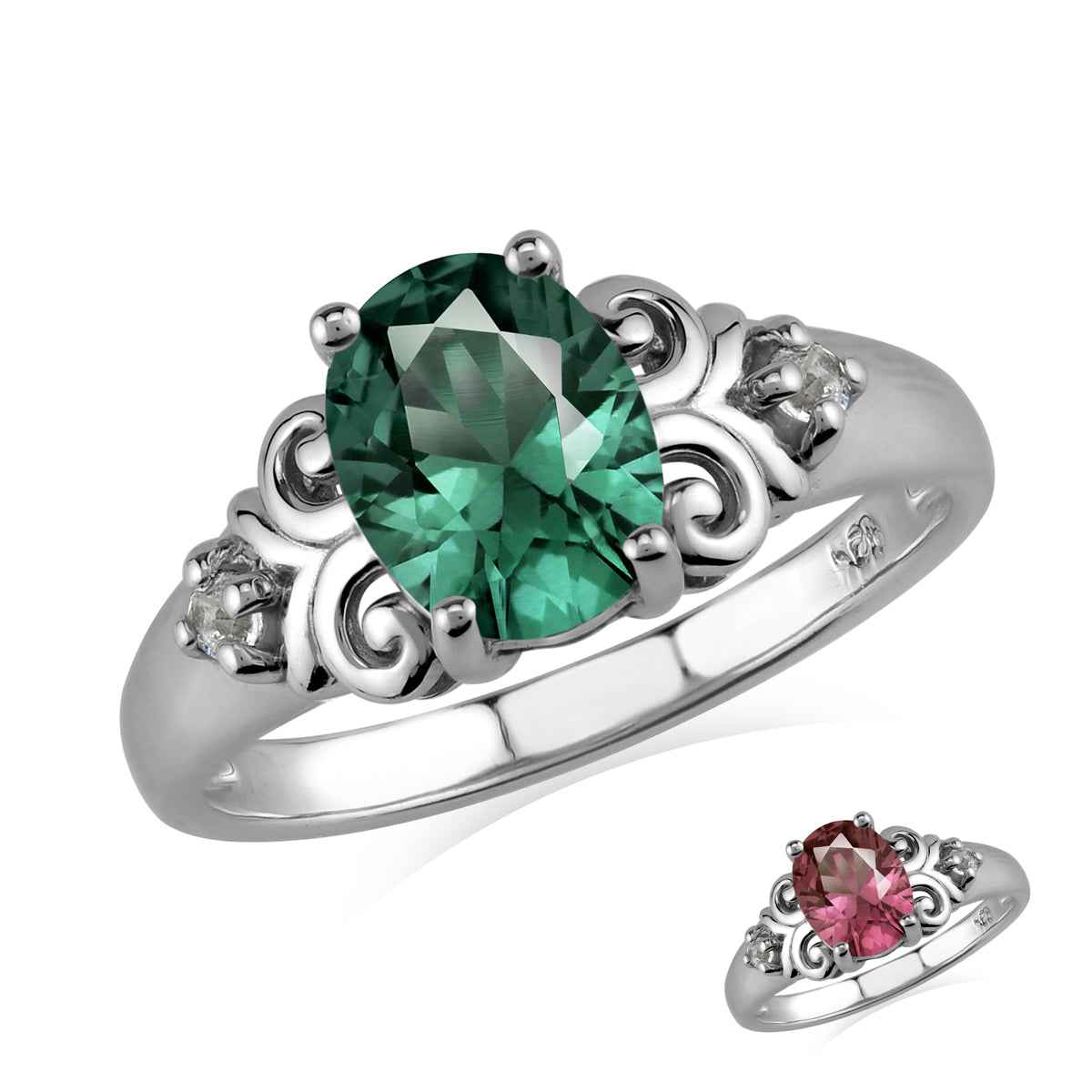 Created Color Change Alexandrite 9X7mm 925 Sterling Silver Victorian Style Engagement Ring