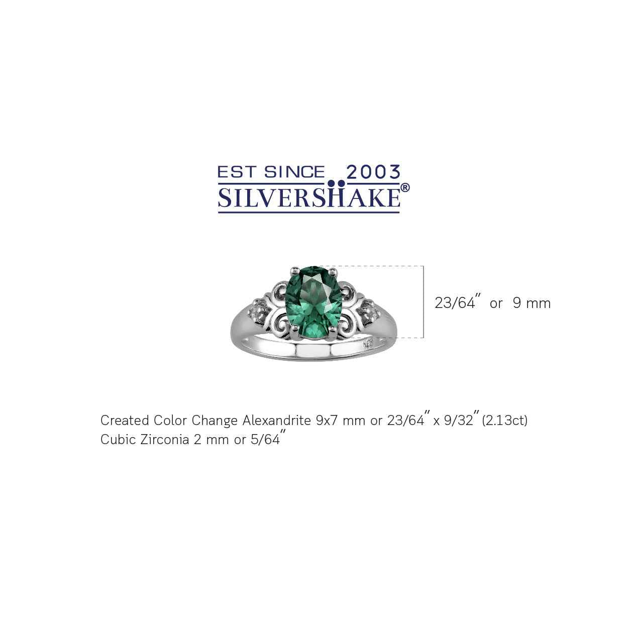 Created Color Change Alexandrite 9X7mm 925 Sterling Silver Victorian Style Engagement Ring