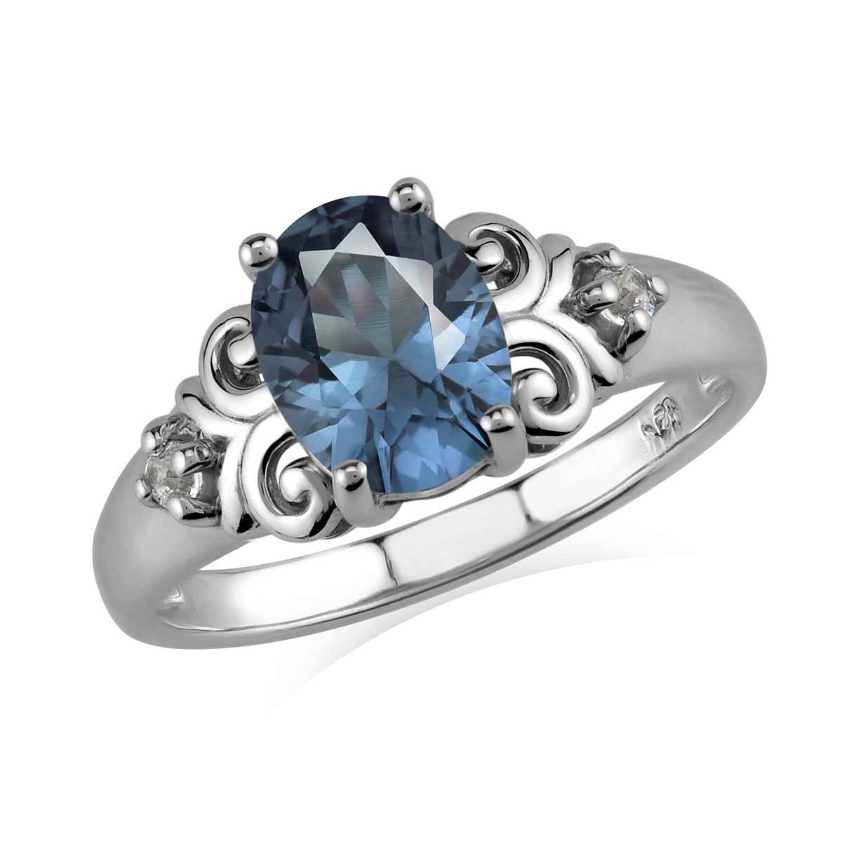 Created Color Change Alexandrite 9X7mm 925 Sterling Silver Victorian Style Engagement Ring